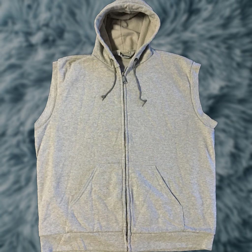 Vintage VINTAGE 90s Thermal Waffle Zip Hoodie Vest XL USA Grunge Skate Surf Punk Biker 80s Sweatshirt Mens Gray Faded USA Zip Full Zip Thermal Sized XL Size US XL / EU 56 / 4 - 1 Thumbnail