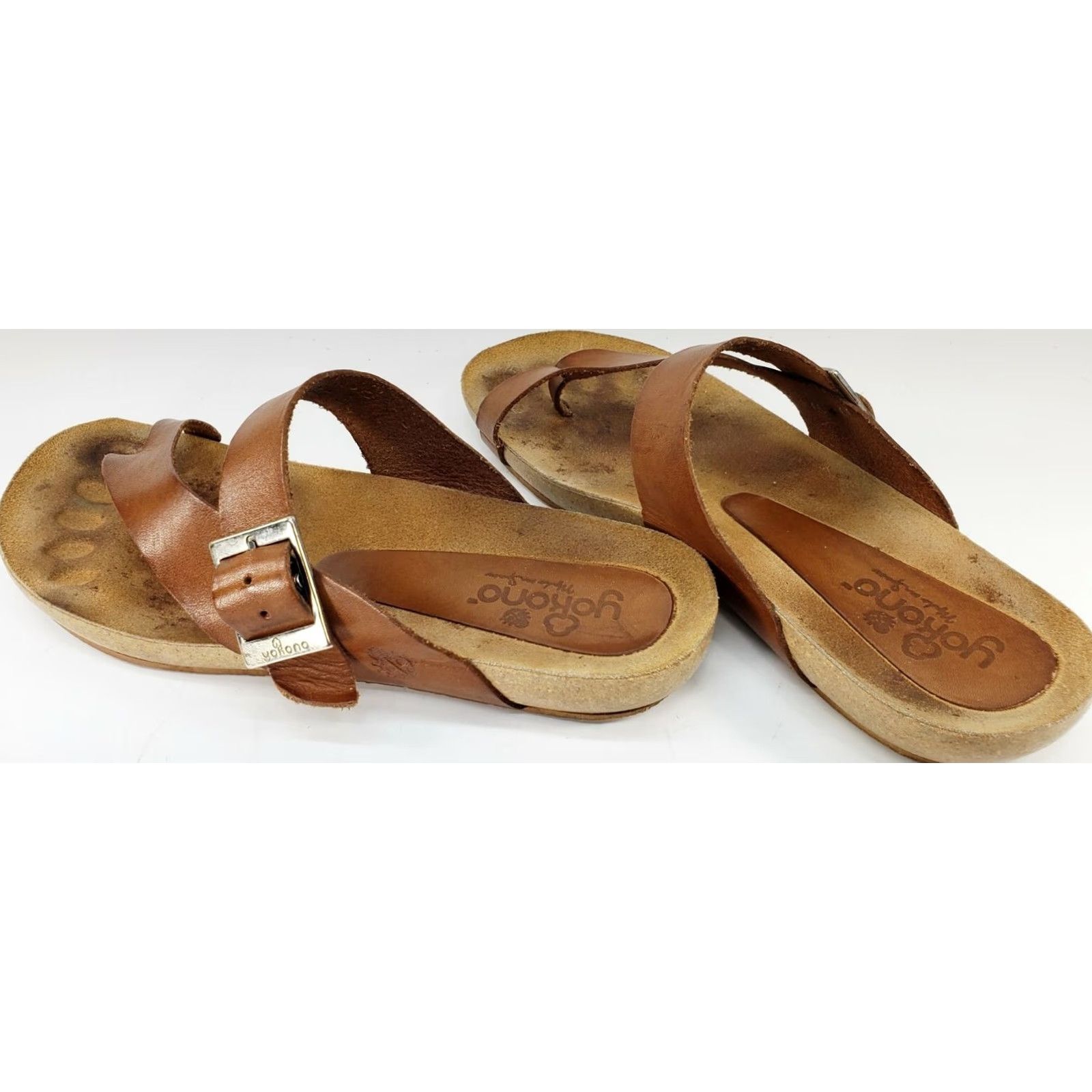 Vintage Yokono Ibiza Saddle Leather Round Toe Loop Strap Sandals Women's Size 6.5 Saddle Brown Leather Comfort Sandals Size US 7 / IT 37 - 5 Thumbnail
