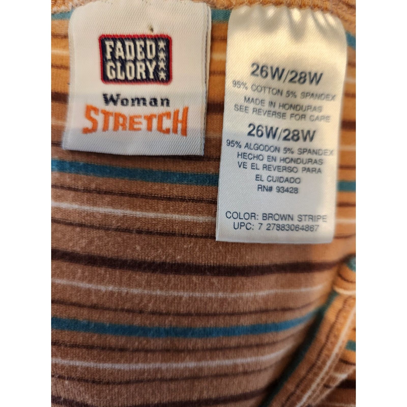 Faded Glory Faded Glory Blouse Shirt Multicolor Striped Short Sleeve Split Neck Ladies 4X Plus Size White Brown Blue Chartreuse Pants? Size XXL / US 16-18 / IT 52-54 - 6 Thumbnail