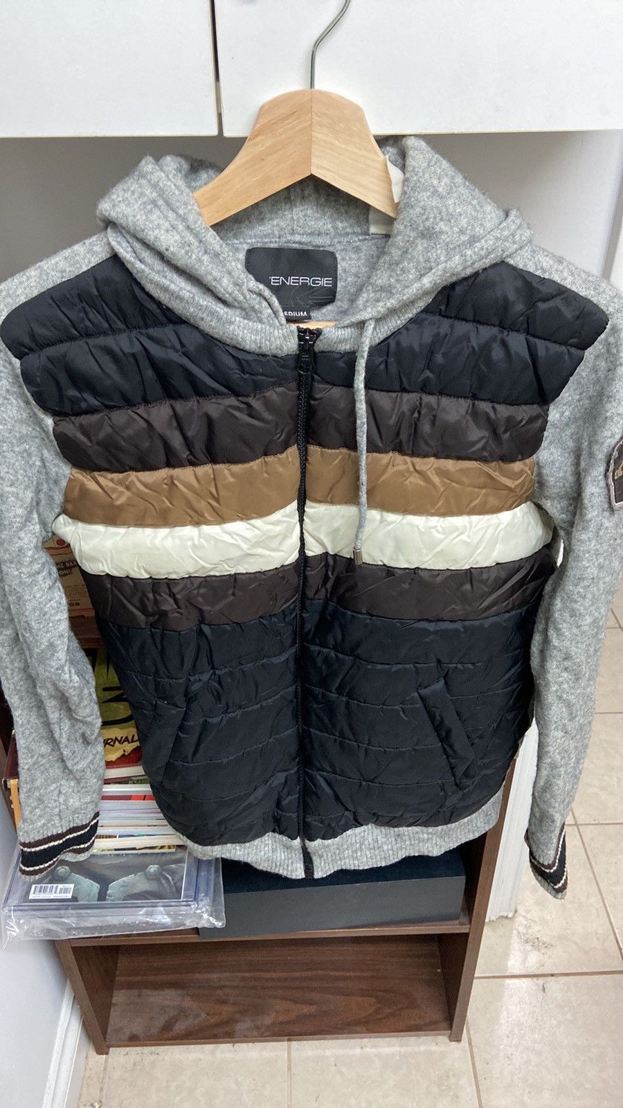 Energie × Vintage Vintage Energie Grey Quilted Hoodie Jacket Size US M / EU 48-50 / 2 - 2 Thumbnail