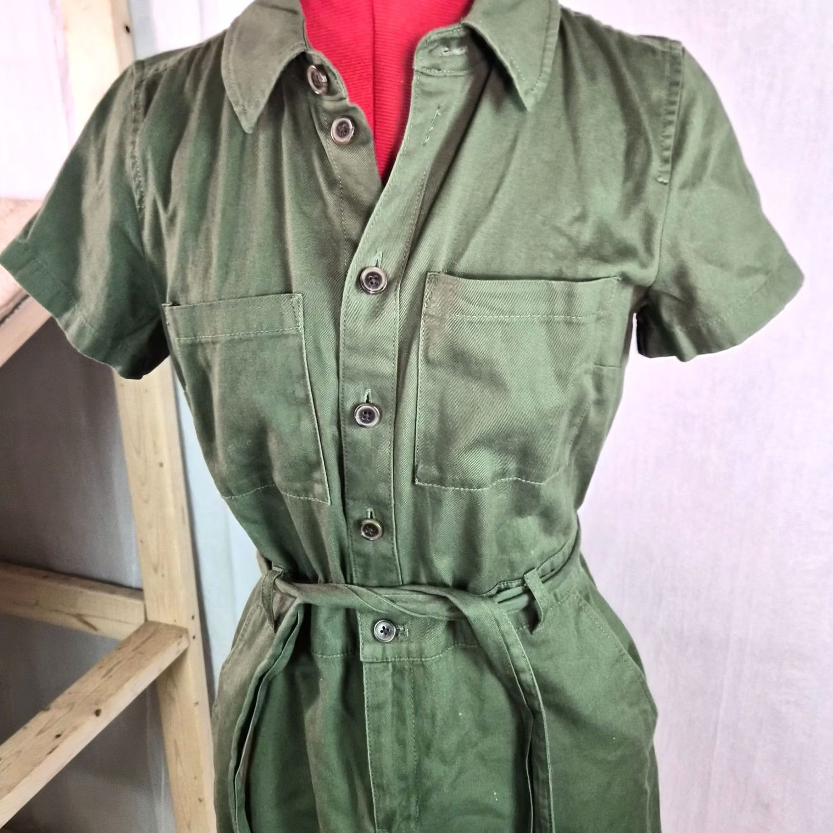 J.Crew J.Crew Button Front Canvas Dress Women Size 4 Green Utility Casual Safari G224 Size S / US 4 / IT 40 - 2 Thumbnail