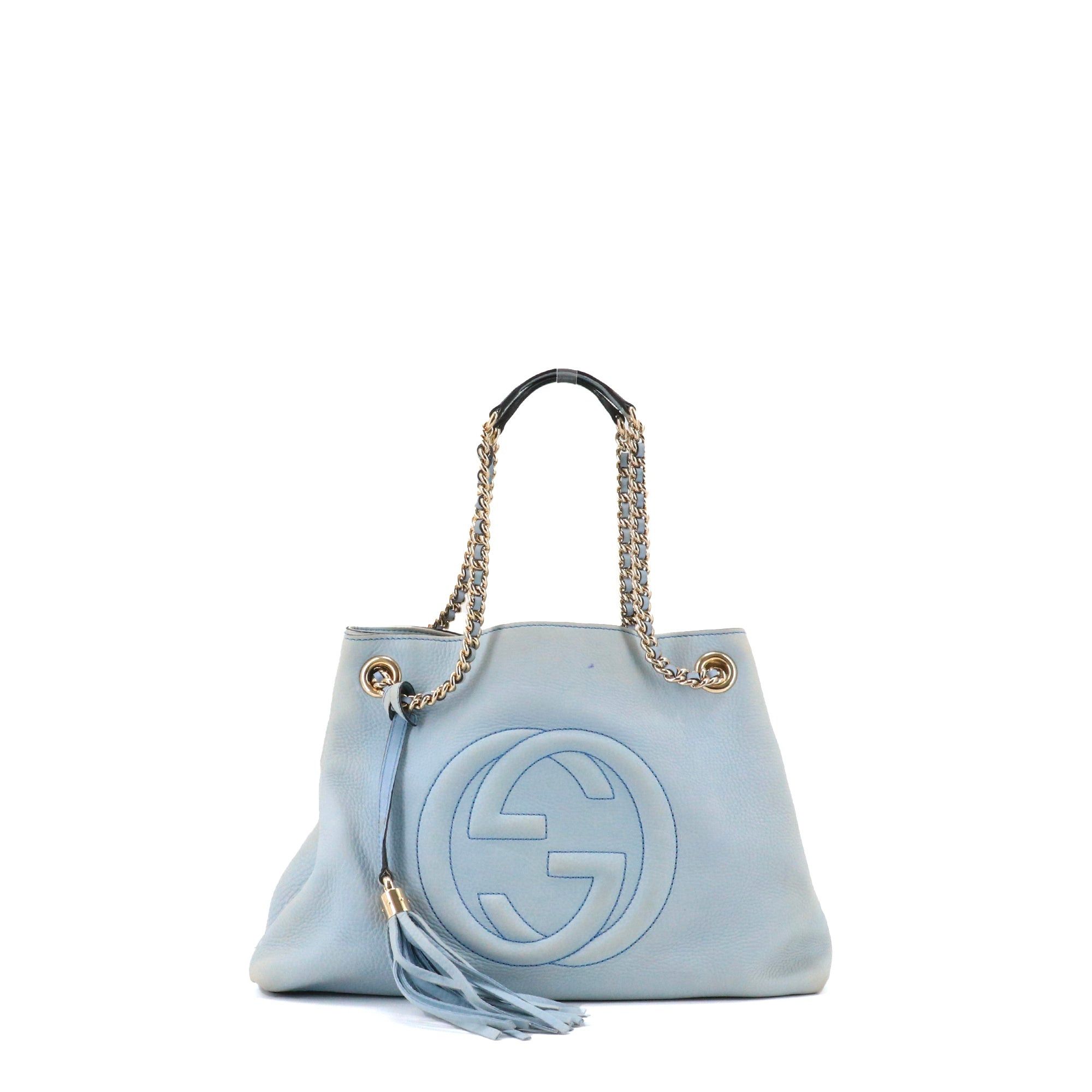 Gucci GUCCI - Gucci Soho tote bag in light blue grained leather Size ONE SIZE - 1 Thumbnail