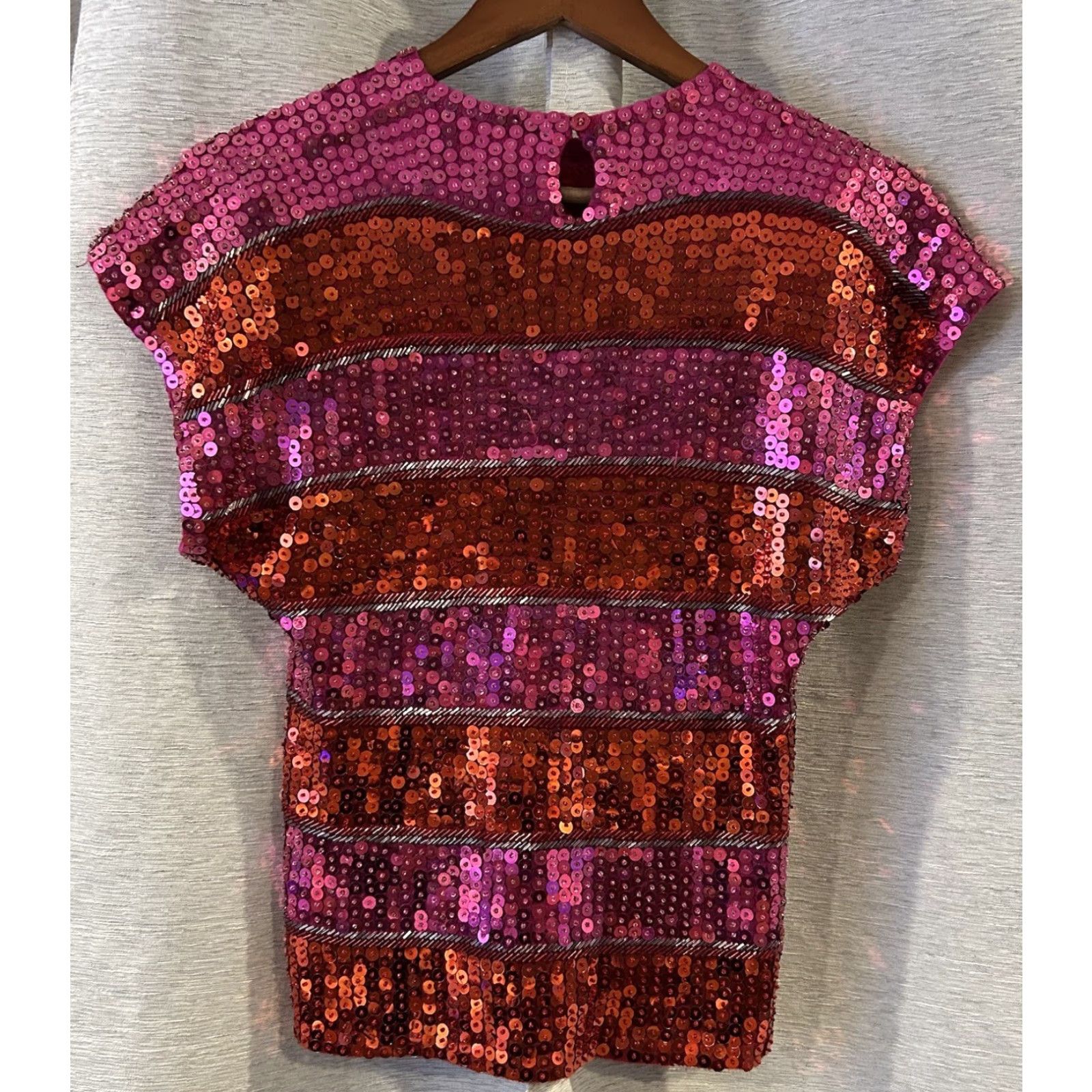 Pinko VINTAGE Pink Sequin Blouse Cathy Hardwick Couture Memphis Red Fuschia Disco 80s 90s Red S Womens Size S / US 4 / IT 40 - 4 Thumbnail
