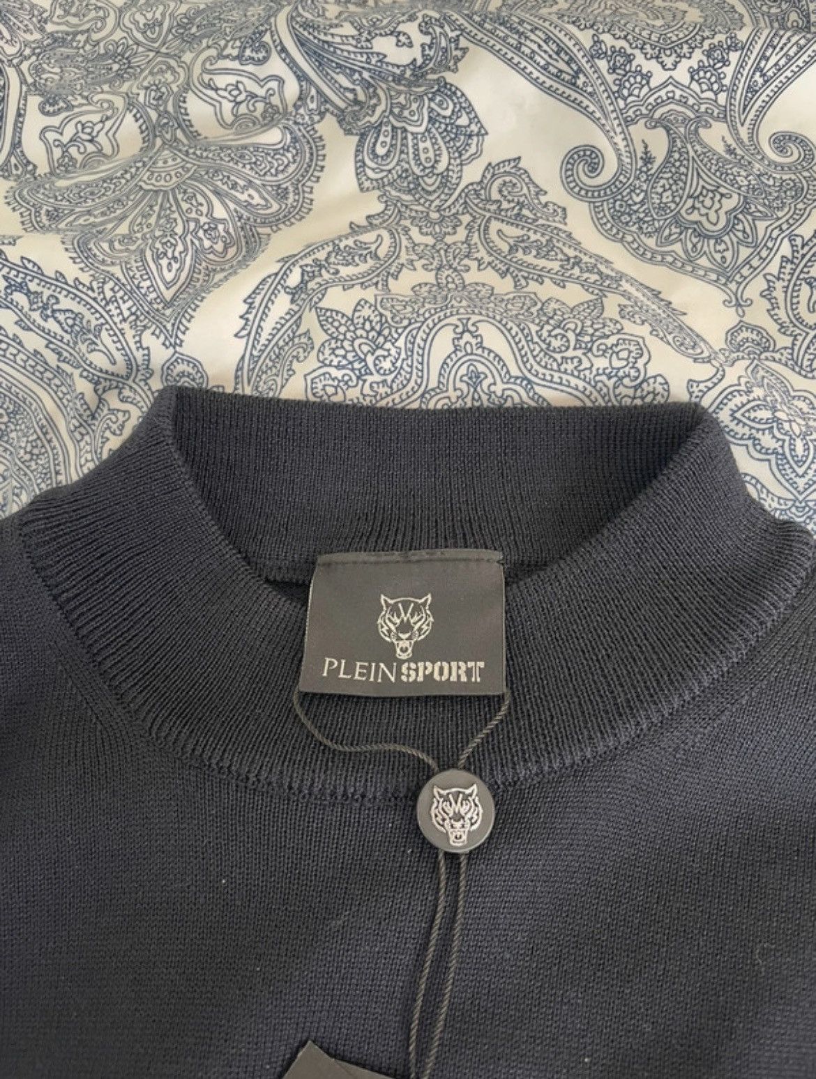 Philipp Plein Plein Sport Merino Wool Mockneck Sweater Navy | Mens M | NWT Size US M / EU 48-50 / 2 - 5 Thumbnail