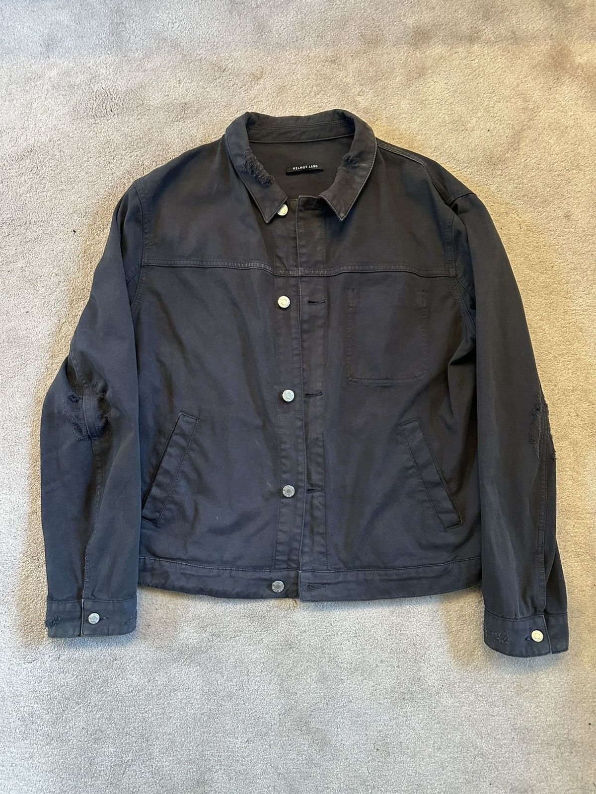 Helmut Lang 2000s Distressed Black Denim Jacket XL Minimal
