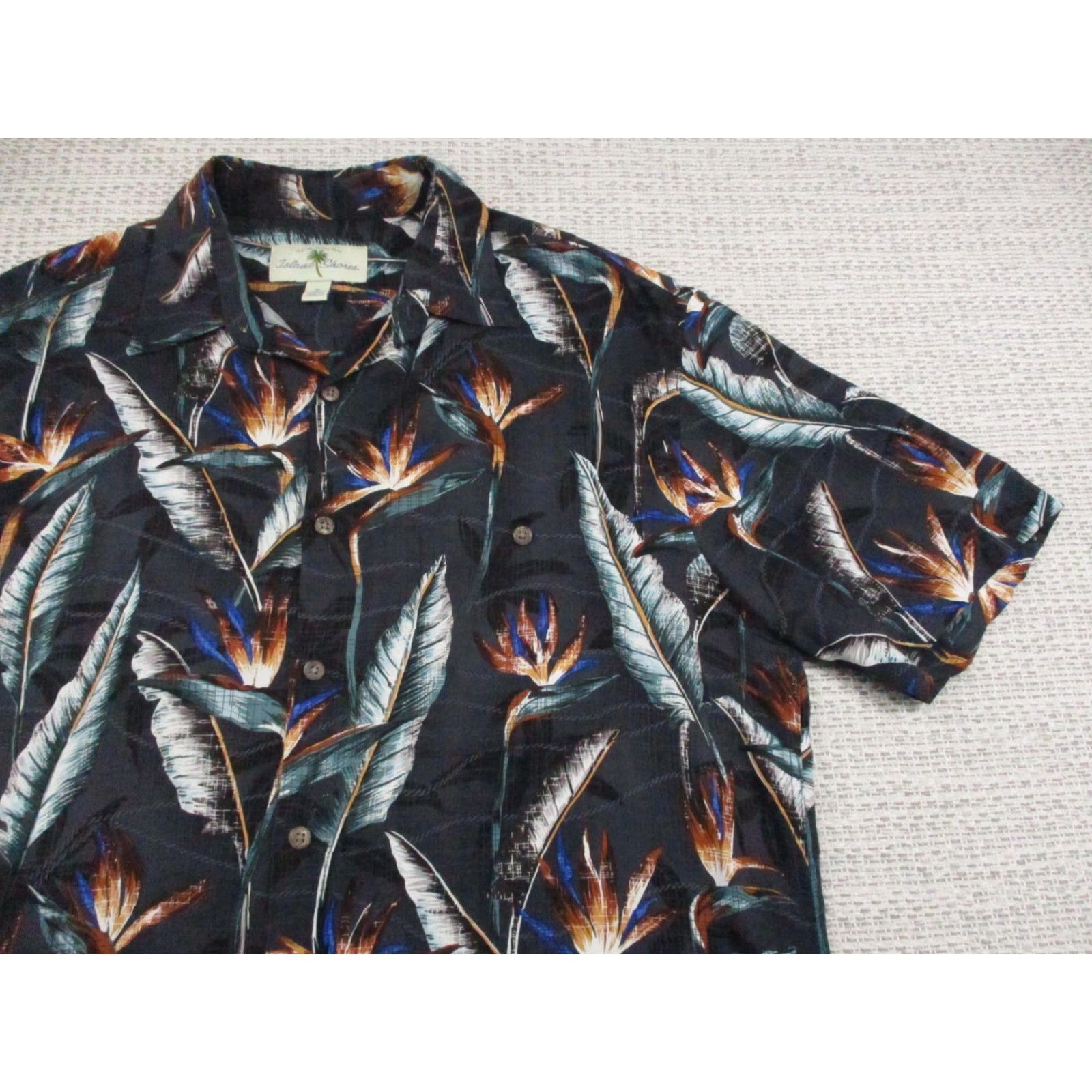Paradise Island Shores Shirt Mens Medium Black Hawaiian Bird Of Paradise Floral Aloha Size US L / EU 52-54 / 3 - 2 Thumbnail