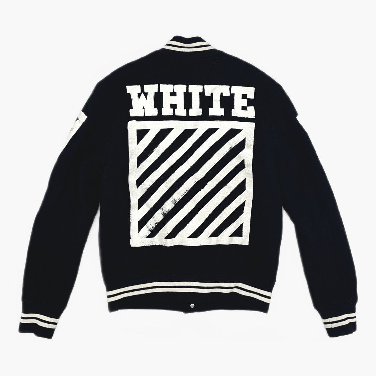 Off-White Off-White Black Wool Brushed Print Varsity Bomber Jacket Size US XS / EU 42 / 0 - 2 Thumbnail
