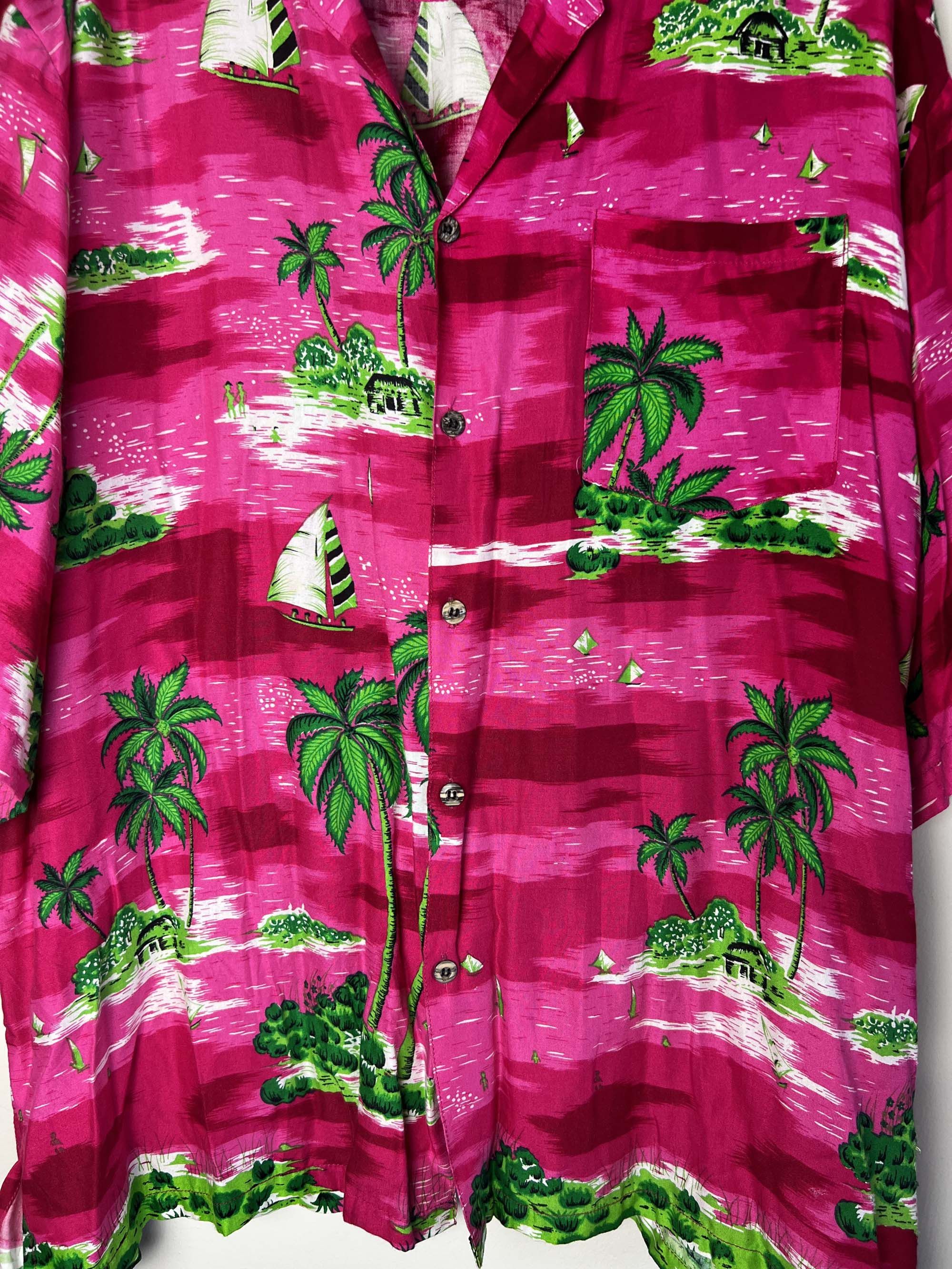 Vintage 1980's Super Way Hot Pink Aloha Luau Island Print Button Up Size US XXL / EU 58 / 5 - 4 Thumbnail