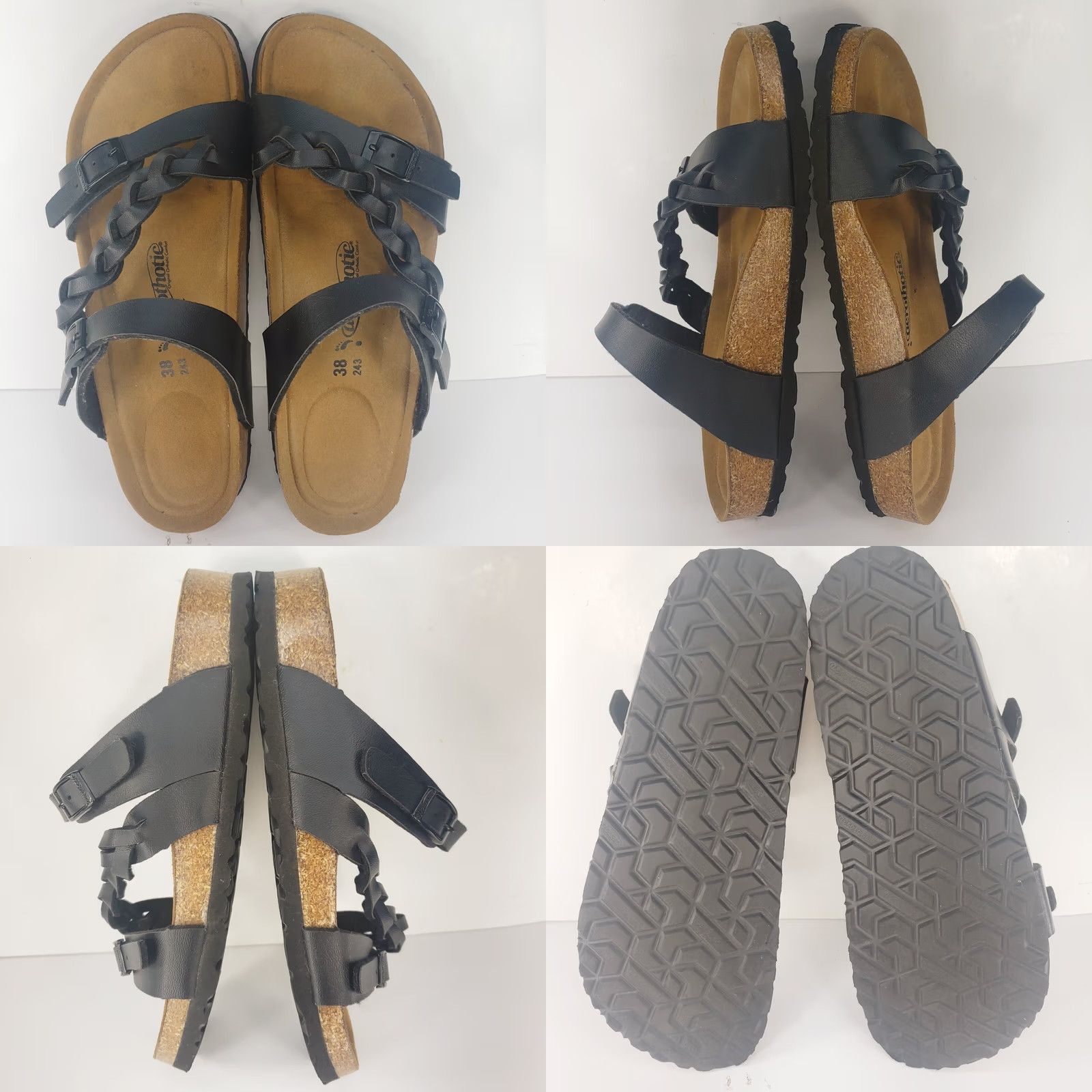 Vintage VINTAGE? No. Aerothotic Braided Women Sandal Arch Support Comfy Orthotic Slide Black Low Heel 7-7.5 Womens Shoes Size US 5.5 / IT 35.5 - 8 Thumbnail