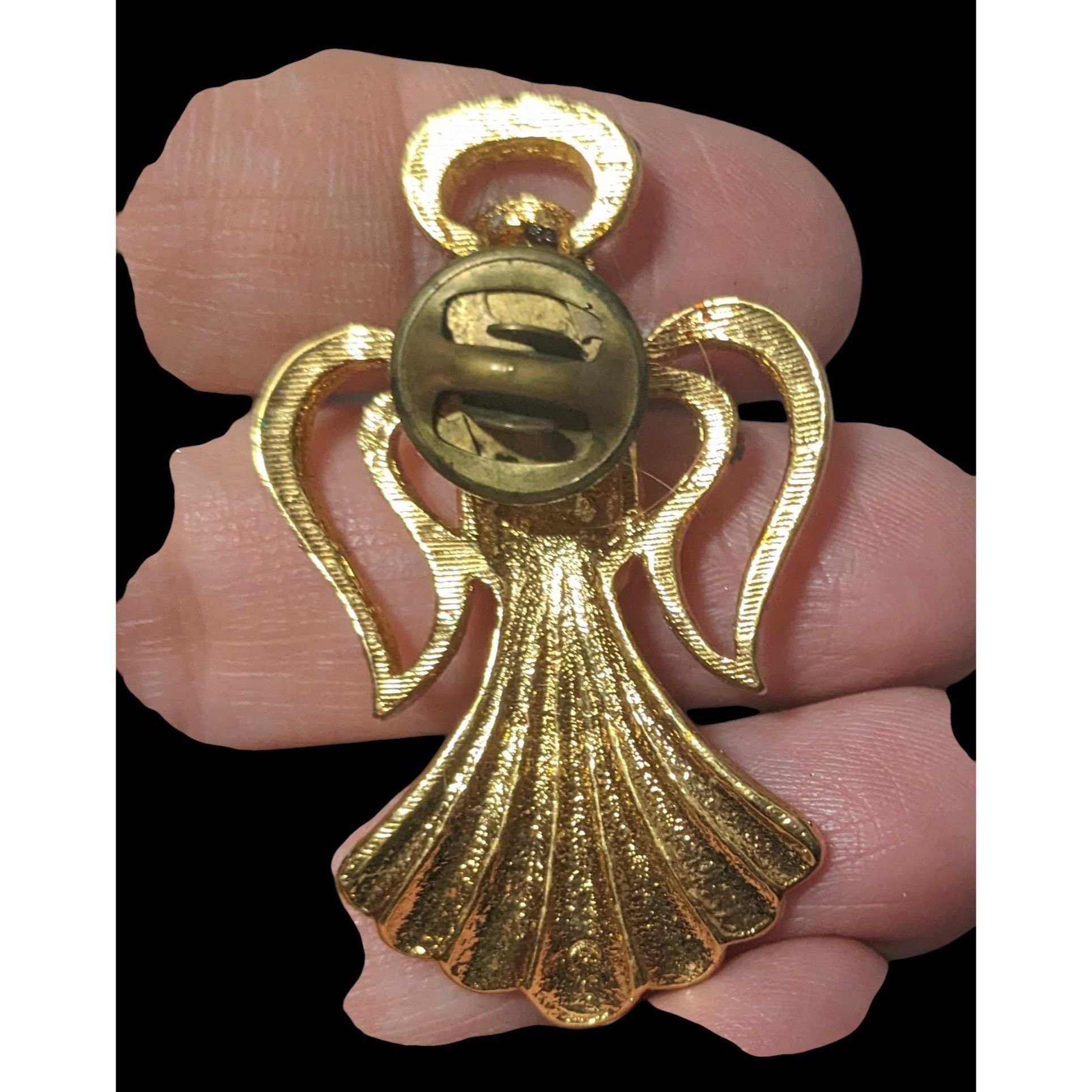 Other Vintage Guardian Angel Gold Tone Rhinestone Halo Lapel Pin Size ONE SIZE - 4 Thumbnail