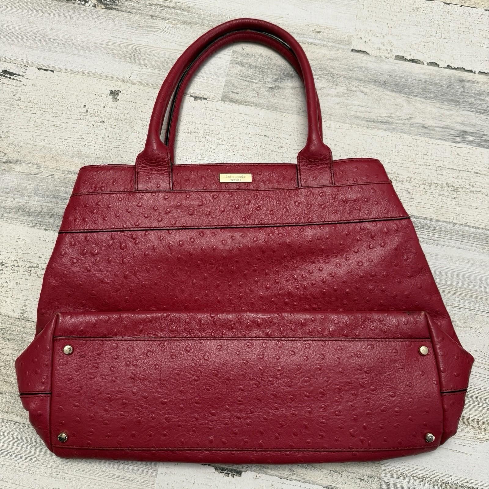 Designer Kate Spade Large Red Leather Ostrich Embossed Tote Bag Size ONE SIZE - 2 Thumbnail