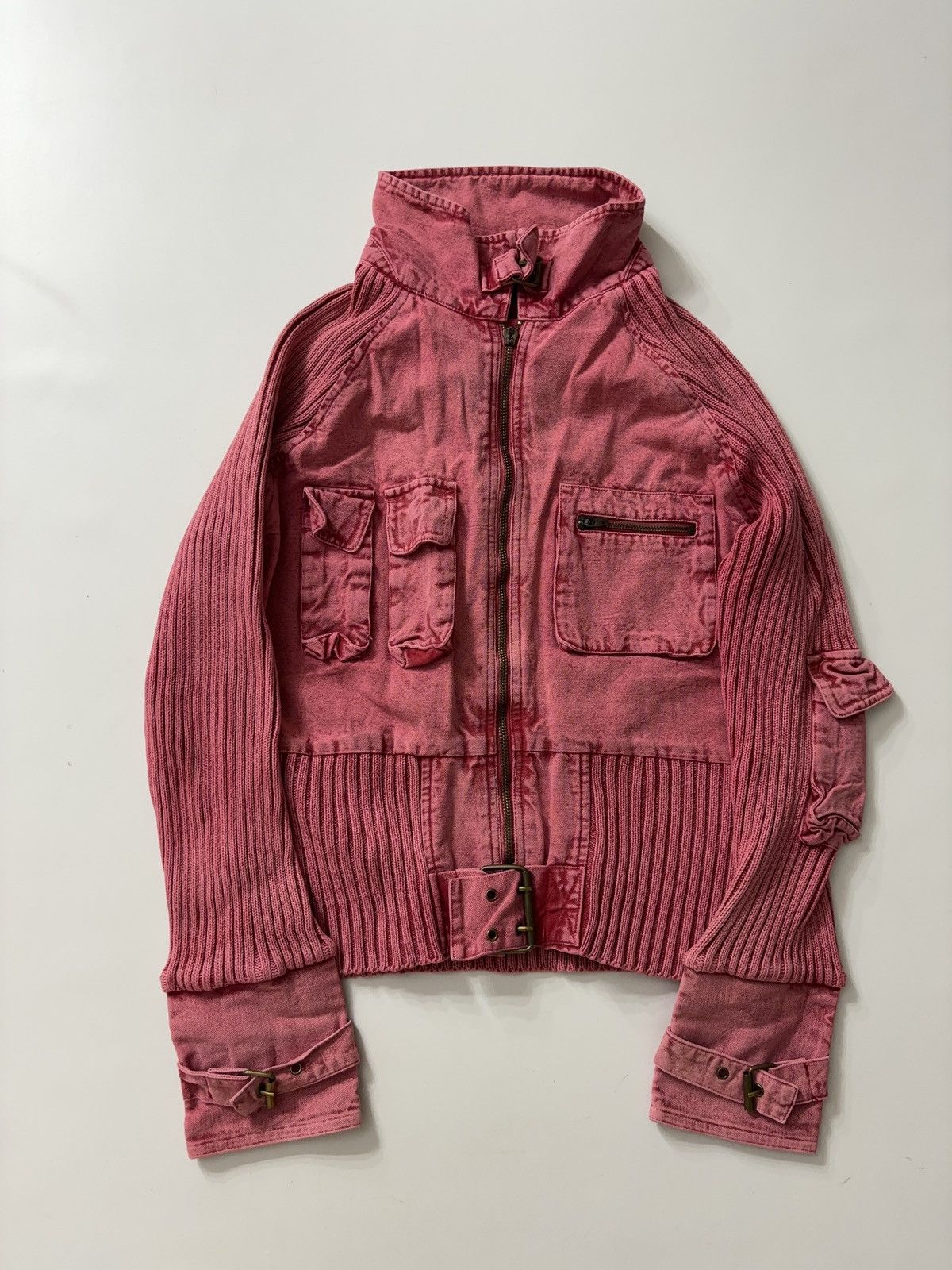 Vintage FADED MULTI-POCKET CROPPED MOTO LONG SLEEVE ZIP SWEATER Size M / US 6-8 / IT 42-44 - 3 Thumbnail
