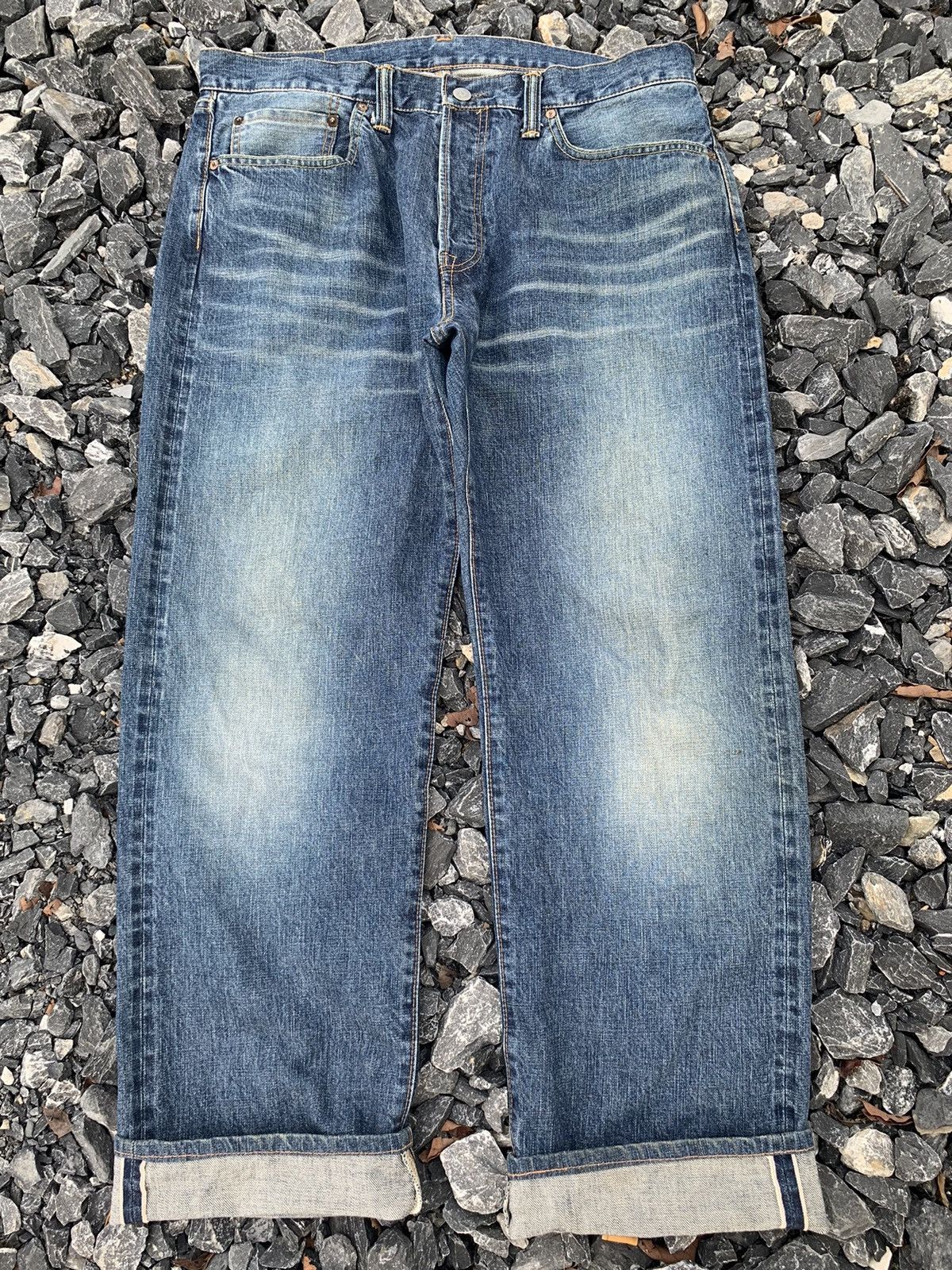 Japanese Brand ACOUSTIC SELVEDGE BUTTON FLY JAPANESE FADED DISTRESSED DENIM Size US 36 / EU 52 - 5 Thumbnail