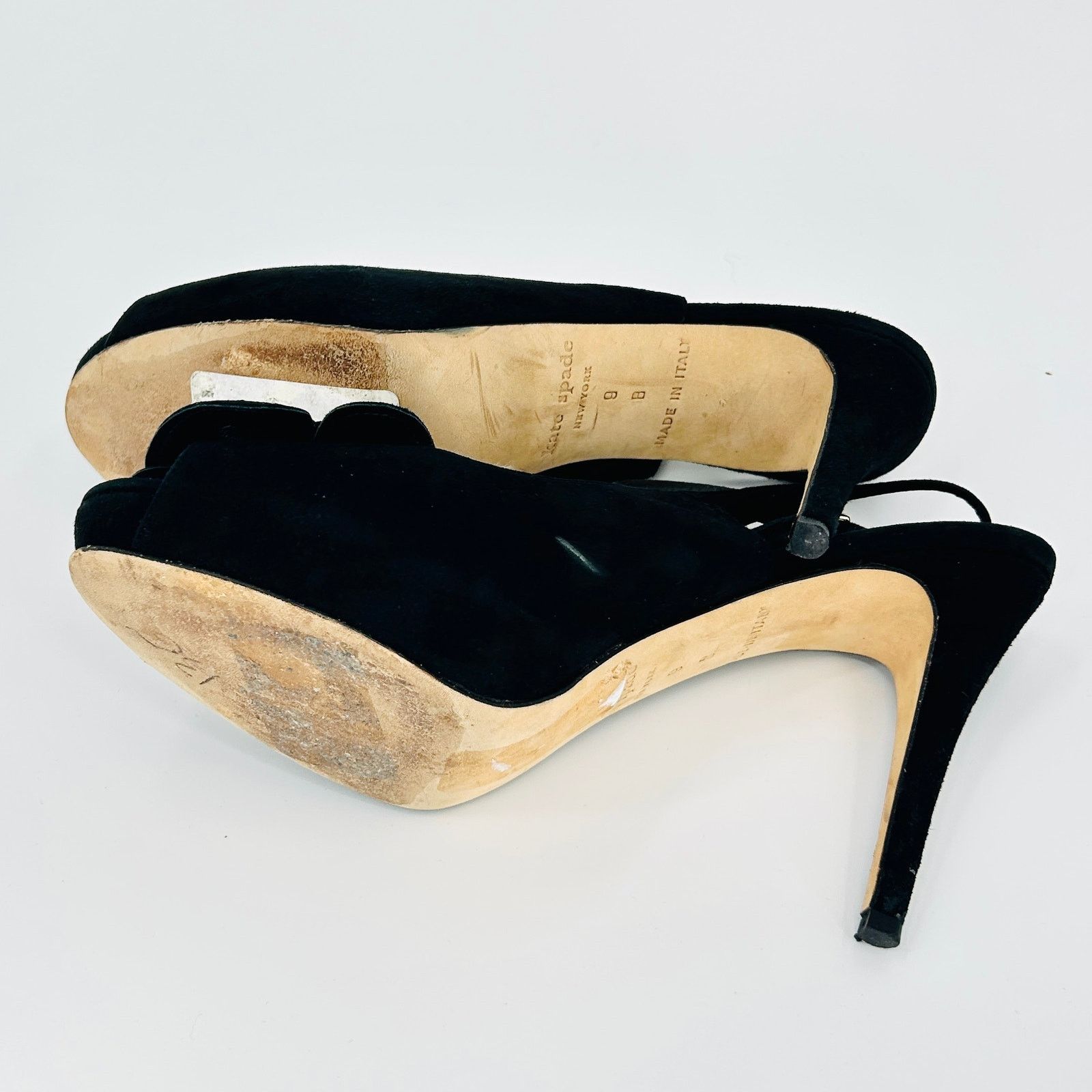 Kate Spade Black Genuine Suede Leather Rosette Platform Slingback Heels Size US 9 / IT 39 - 7 Thumbnail