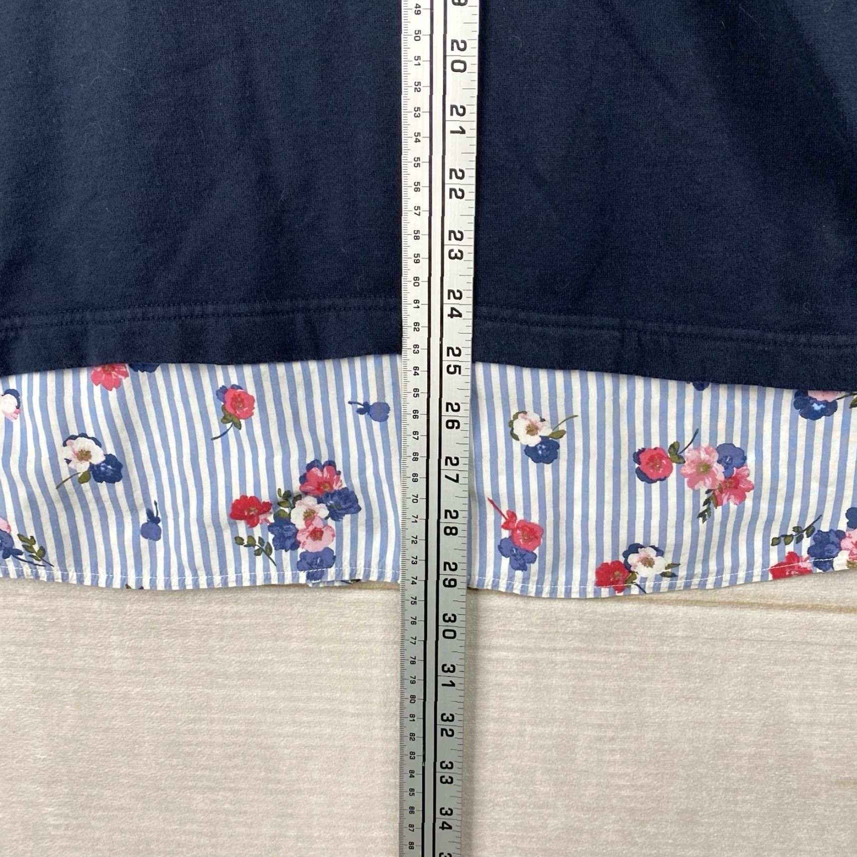 J. Jill J Jill Sweatshirt Top Womens XL Blue Floral Striped Trim Pullover Stretch Casual Knit Cotton Button Fringe Tunic Crewneck Size XL / US 12-14 / IT 48-50 - 3 Thumbnail