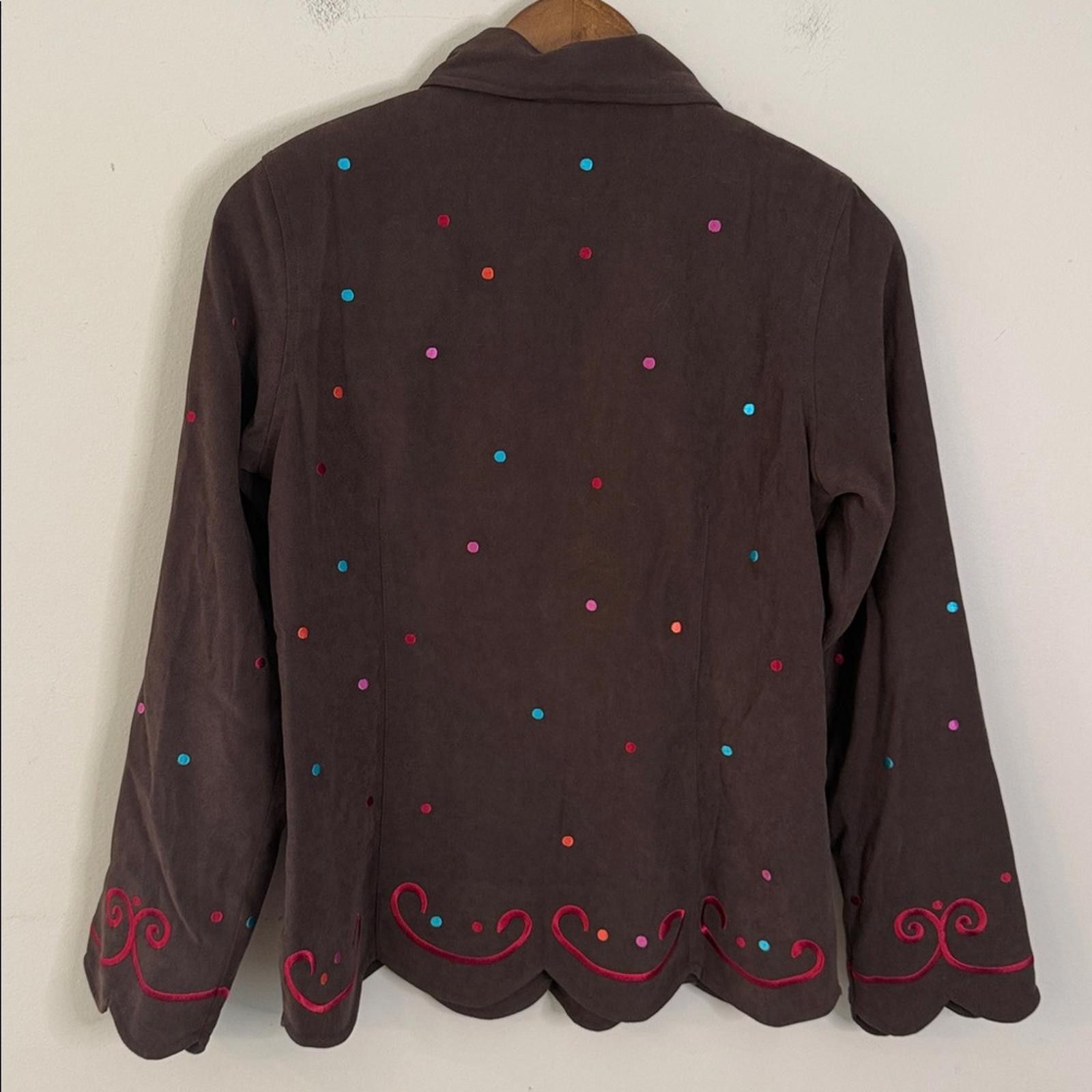 Other Susan Graver Chocolate Brown & red blazer scallop trim SZ SM Size S / US 4 / IT 40 - 5 Thumbnail