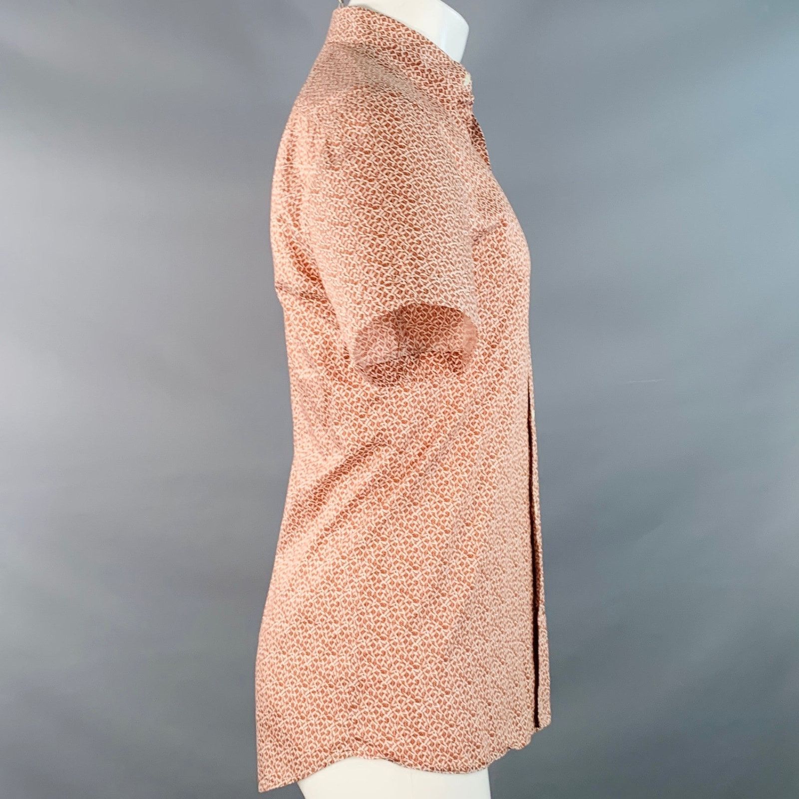 Ermenegildo Zegna Size M White Rust Abstract Cotton Short Sleeve Shirt Size US M / EU 48-50 / 2 - 3 Thumbnail