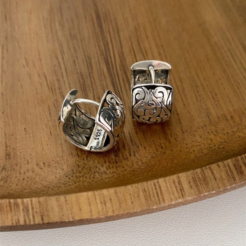 Sterling Silver 925 Sterling Silver Trendy Simple Retro Earrings Size ONE SIZE - 5 Thumbnail