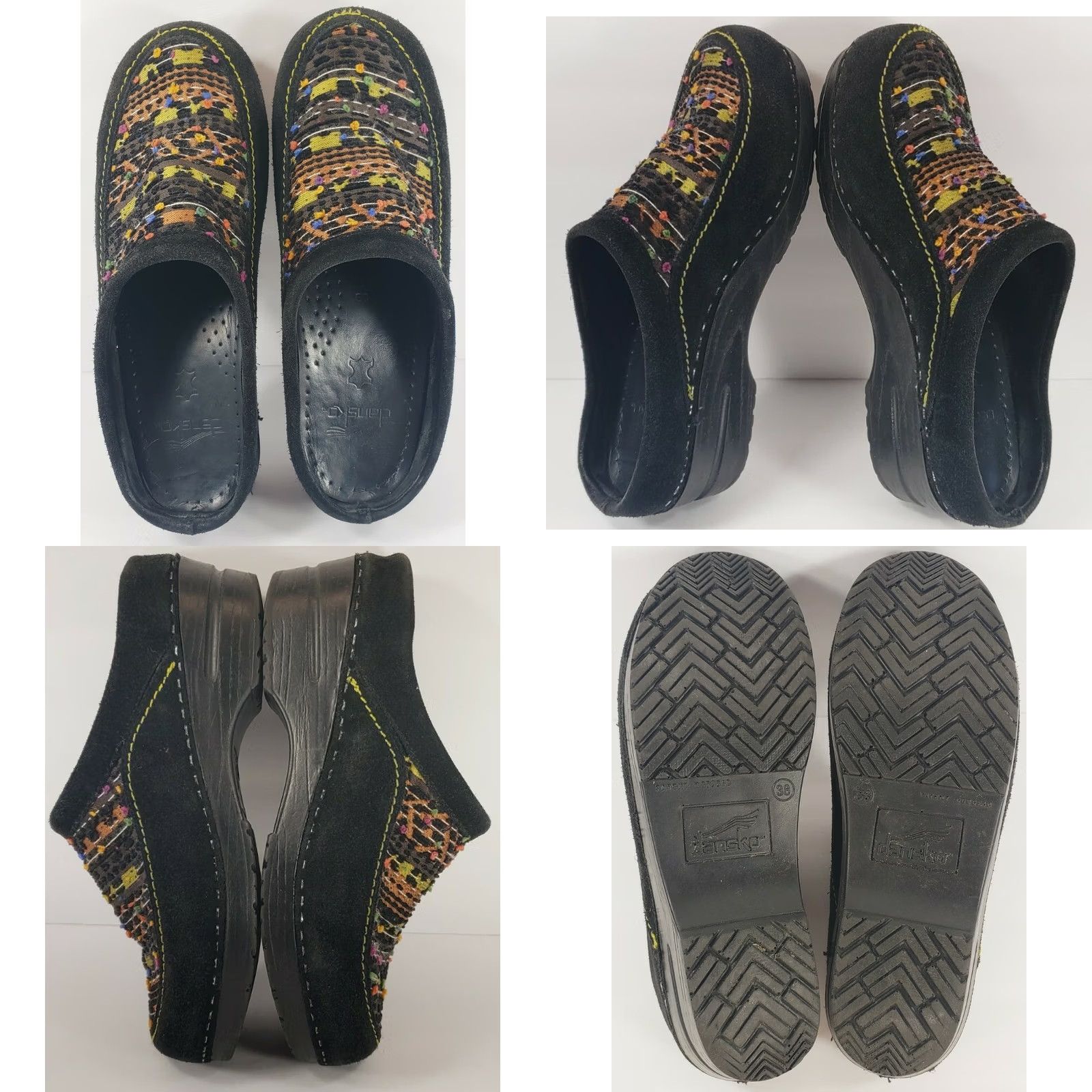 Dansko Dansko Clog Black Suede Multicolored Textile Vamp Women's Platform Sz. 7.5M 38EU Size US 8 / IT 38 - 8 Thumbnail