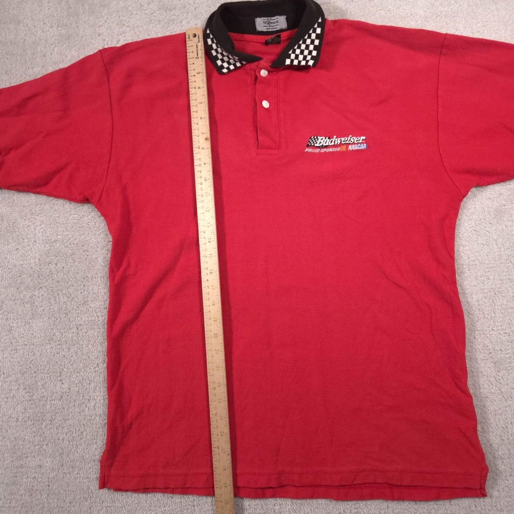 Vintage Willwerth Group Budweiser NASCAR Racing Polo Shirt Mens Large Red Embroidered Size US L / EU 52-54 / 3 - 6 Thumbnail