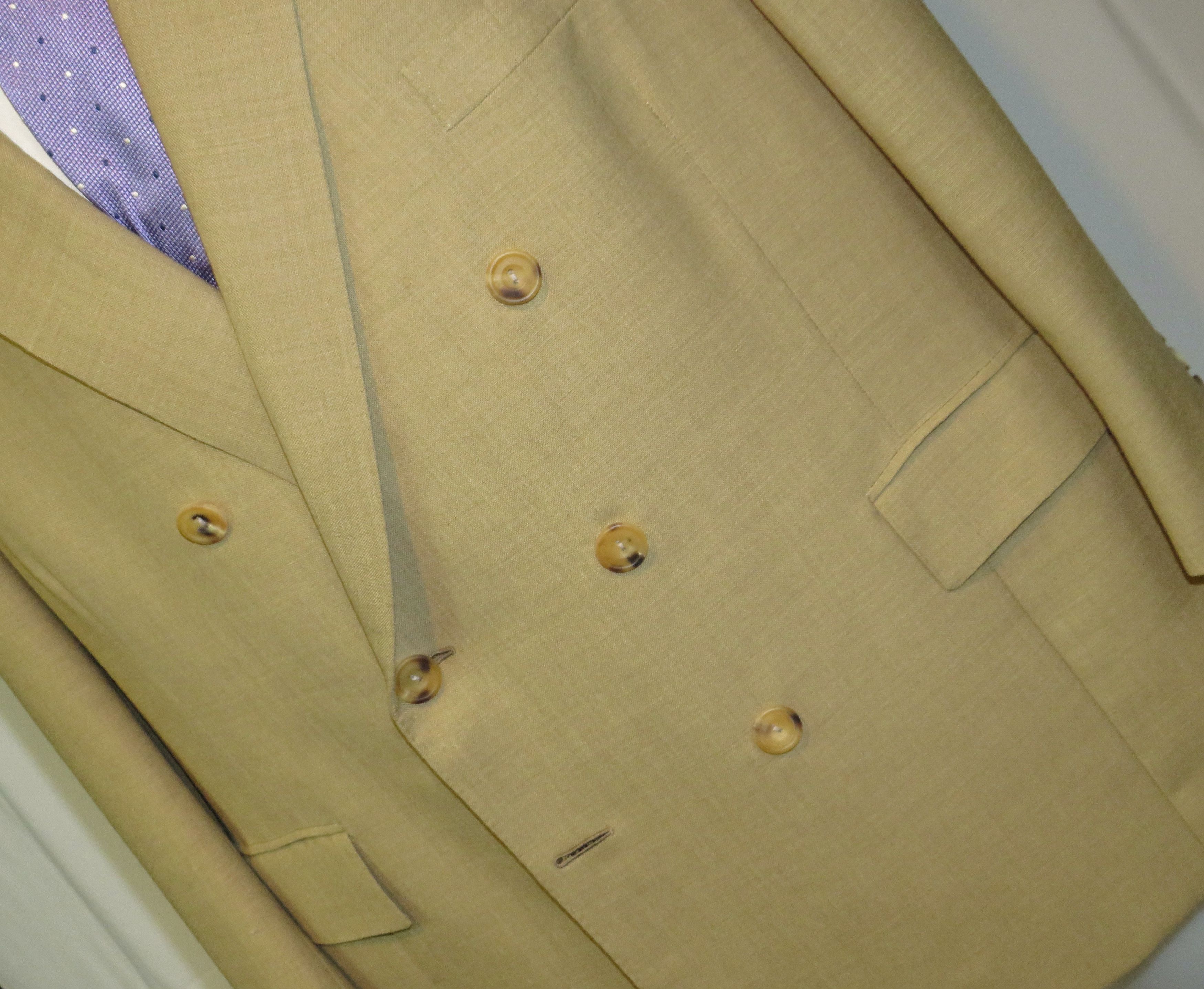 Henry Poole Bespoke Beige Hopsack Double Breasted Sport Coat 46R Size 46R - 9 Thumbnail