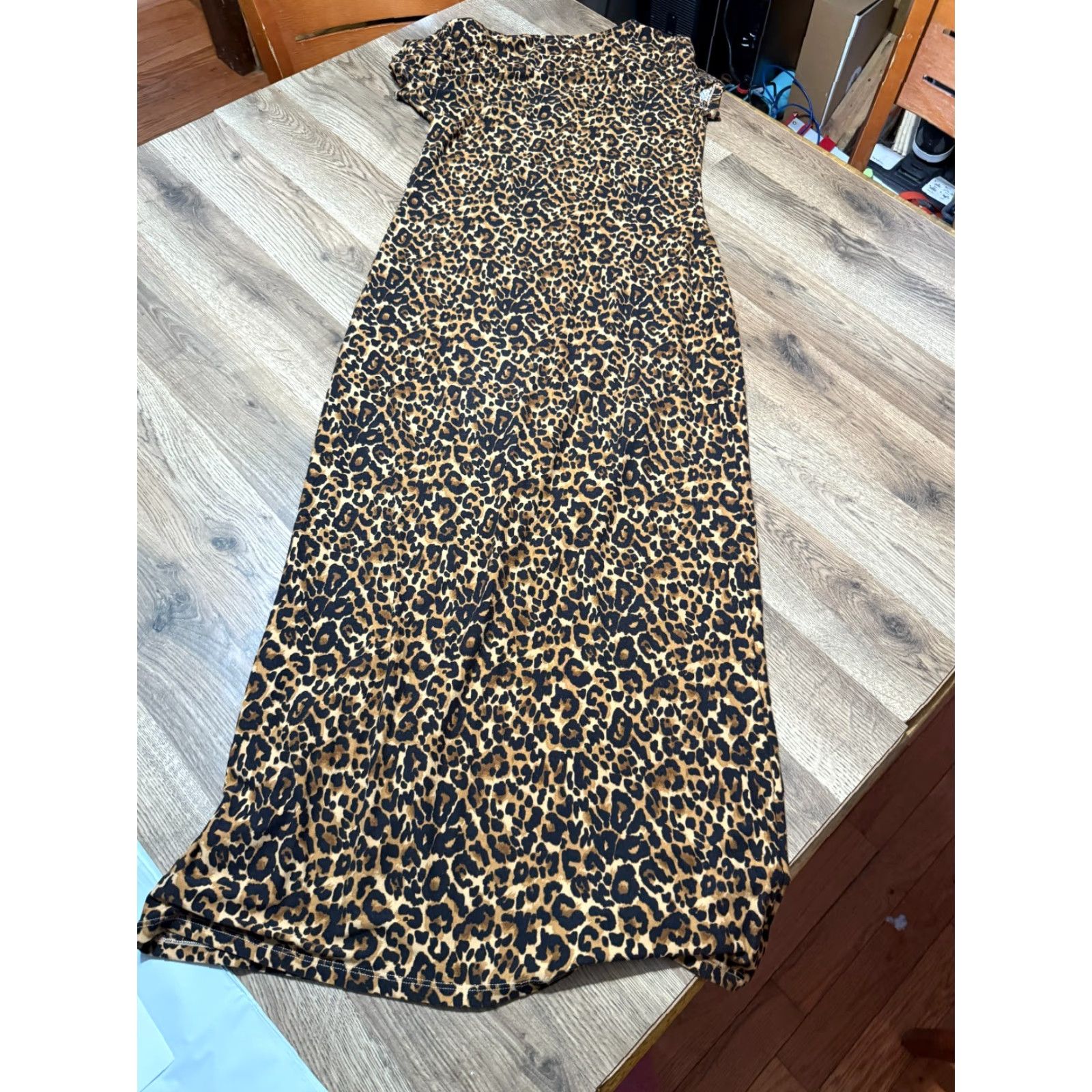 Vintage No Boundaries Dress Black Cheetah Print Short Sleeve V-Neck T-Shirt Dress Womens Large Size 36" / US 14 / IT 50 - 2 Thumbnail
