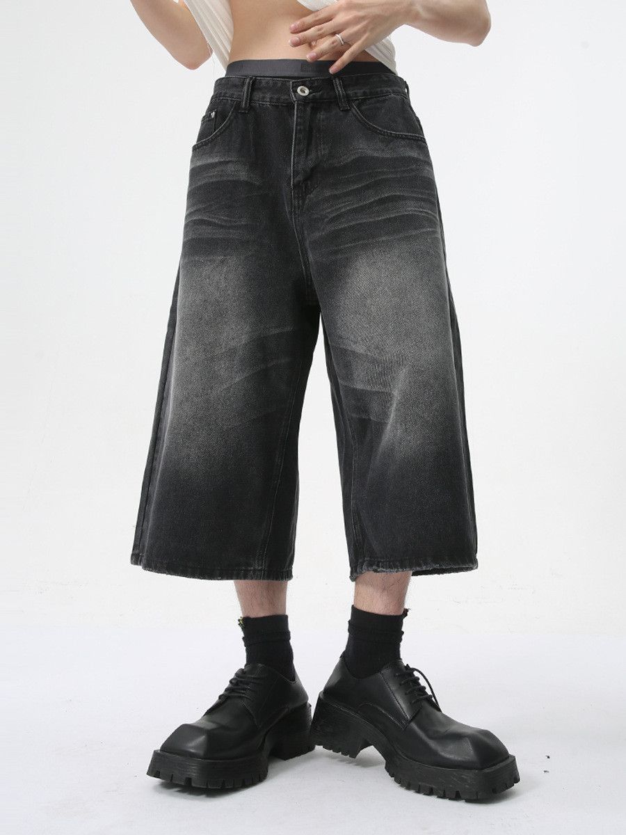 Jean Men's Street Style Washed Loose-Fit Wide-Leg Denim Shorts Size US 32 / EU 48 - 2 Thumbnail