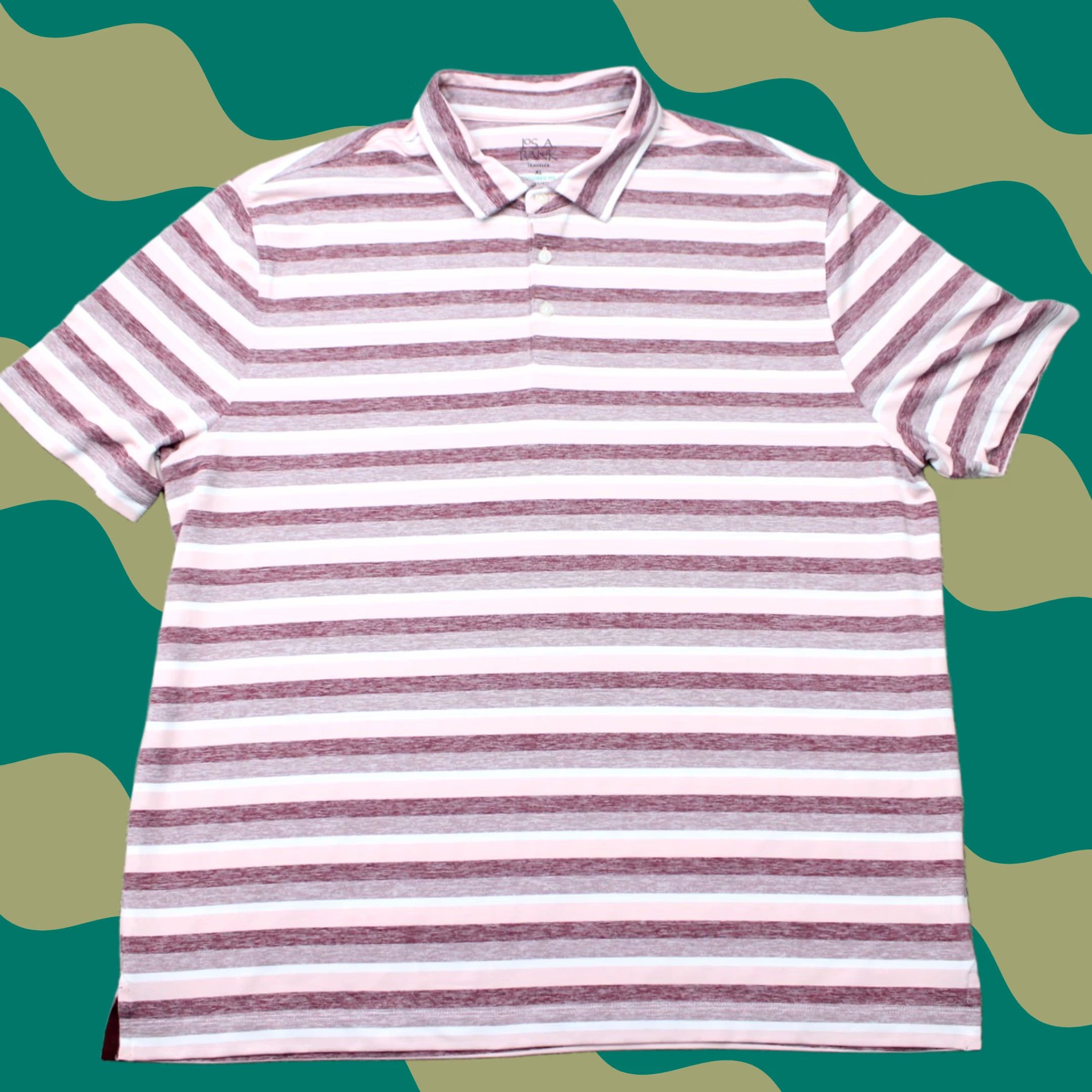 Jos. A. Bank Jos. A. Bank Polo Shirt Mens XL Pink Striped Traveler Tailored Fit Short Sleeve Size US XL / EU 56 / 4 - 1 Thumbnail