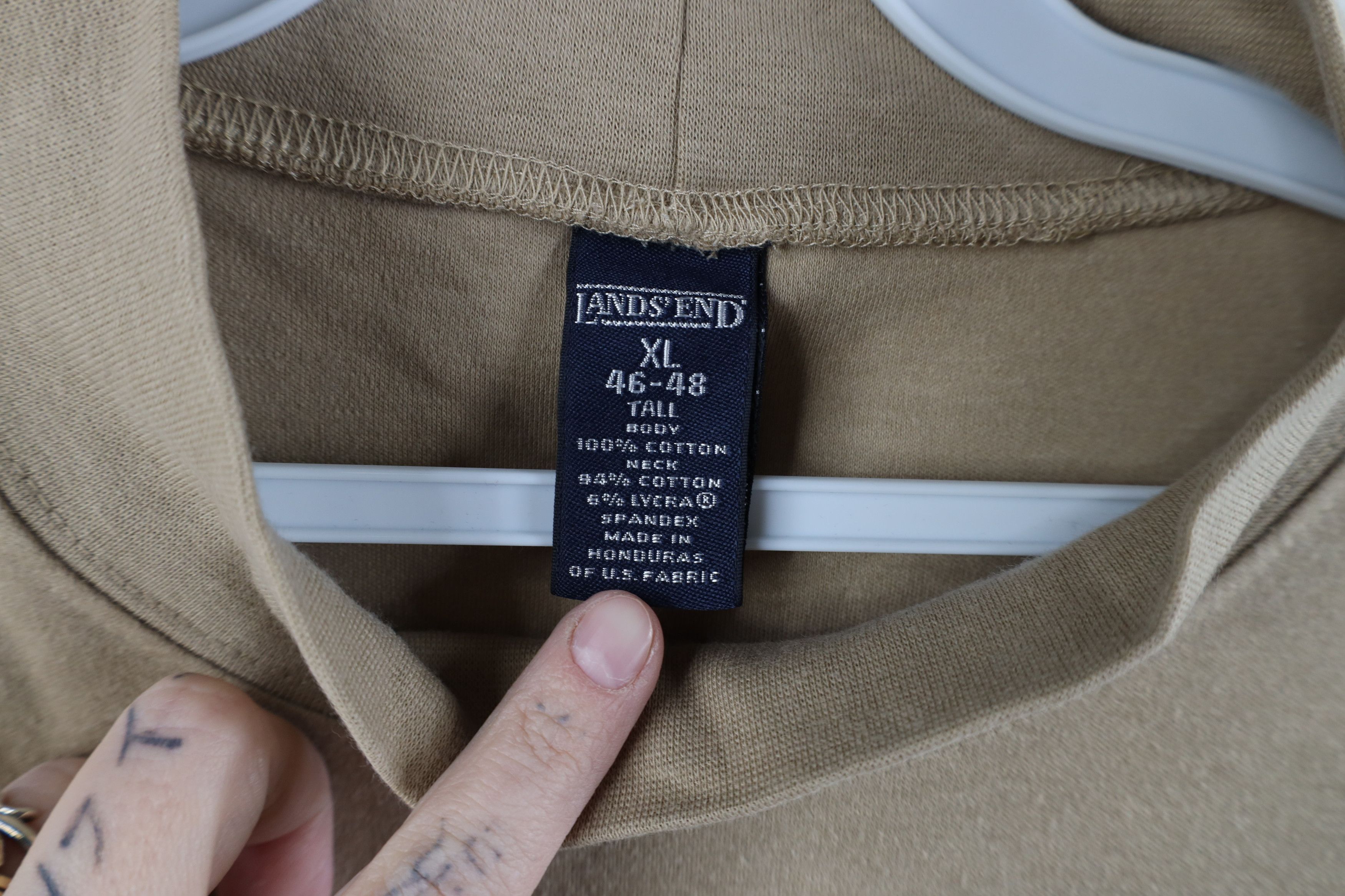 Lands' End × Vintage Vintage 90s Lands End Long Sleeve Mock Neck T-Shirt Beige Size US XL / EU 56 / 4 - 4 Thumbnail
