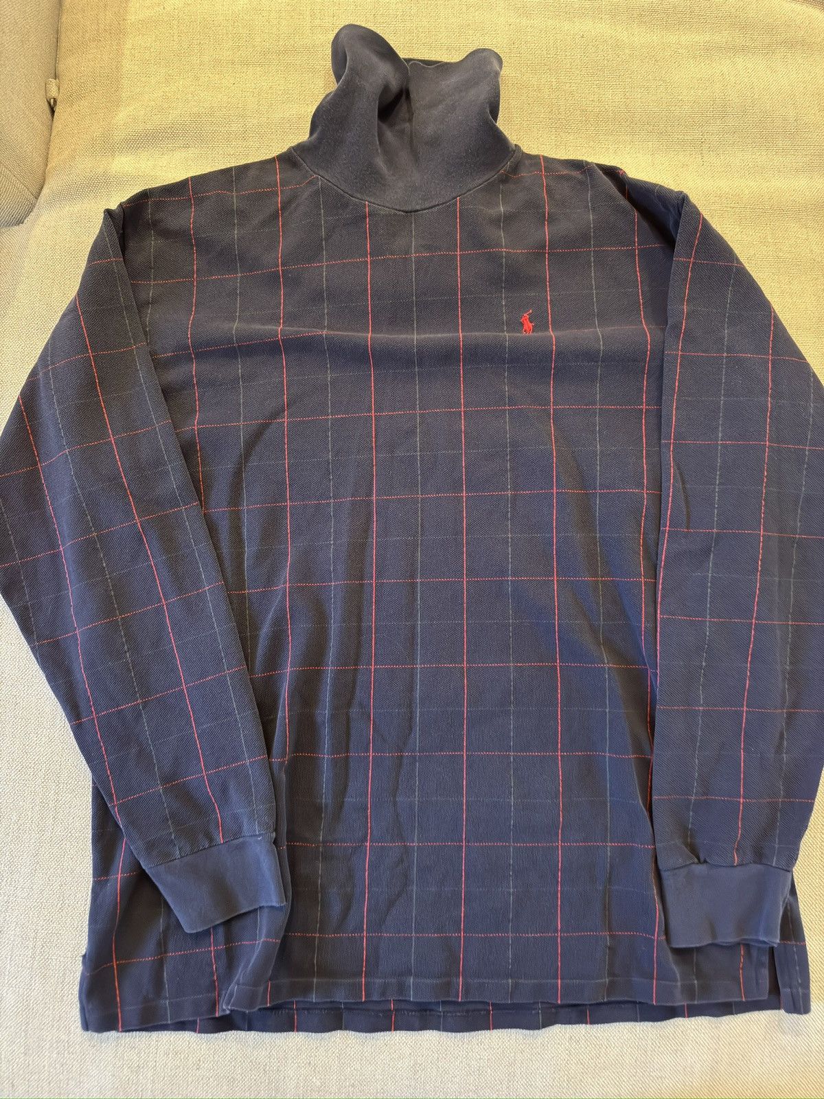 Polo Ralph Lauren × Vintage POLO RALPH LAUREN Vintage Check Cotton Turtleneck Sweater Size US XL / EU 56 / 4 - 4 Thumbnail
