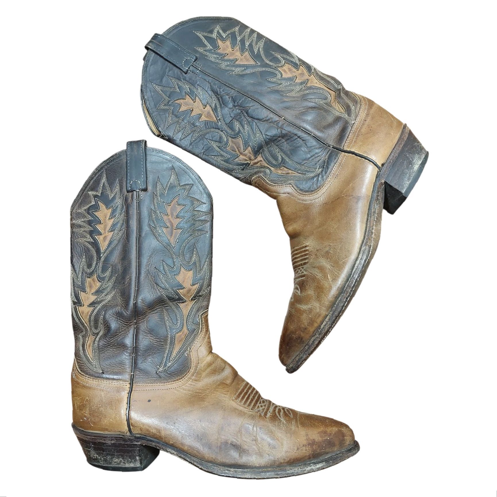 Dan Post VINTAGE Dan Post Boots Western Cowboy Leather Inlay Embroidered 10 D Black Brown Mid-Calf USA Men’s Western Boots Size US 10 / EU 43 - 2 Thumbnail