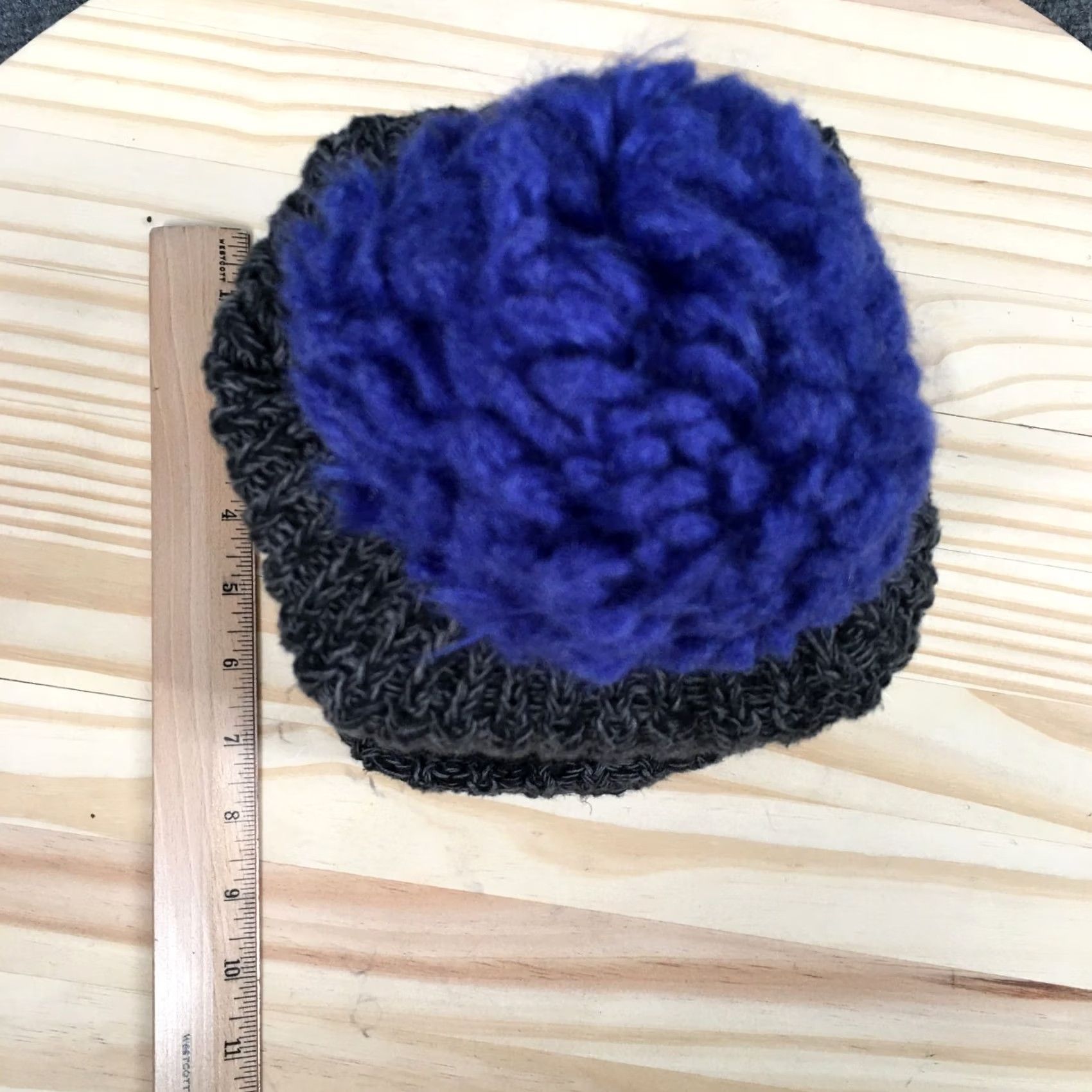 Vintage Love Your Melon Beanie Hat Pom Adult Charcoal Gray Blue Knit Cuffed Cap Size ONE SIZE - 4 Thumbnail