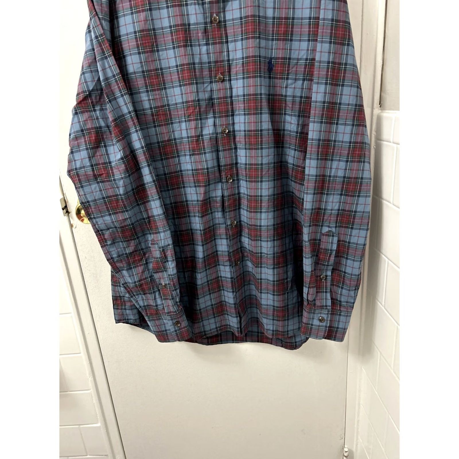 Polo Ralph Lauren Polo Ralph Lauren Shirt Mens L Blue Red 100% Cotton Stretch Plaid Button Up L/S Mens Regular Modern Classic Mens Shirt Size US L / EU 52-54 / 3 - 3 Thumbnail