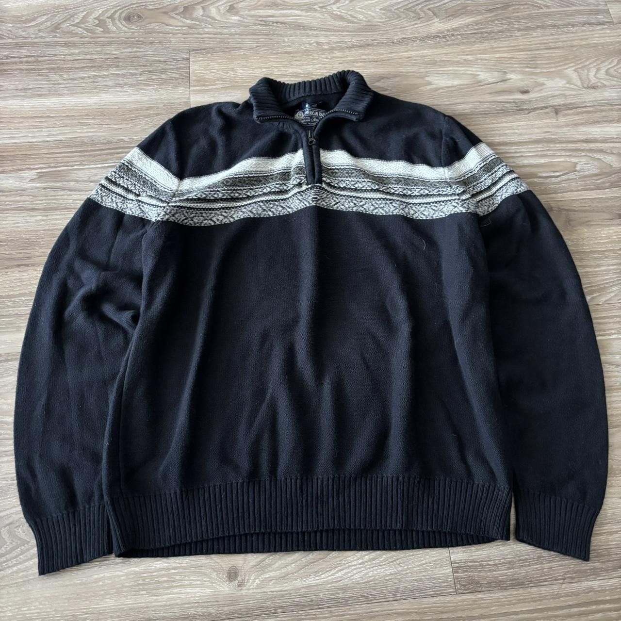 Japanese Brand Crazy Vintage Y2K/2000s Black Striped Quarter Zip Sweatshirt! Size US XL / EU 56 / 4 - 1 Thumbnail