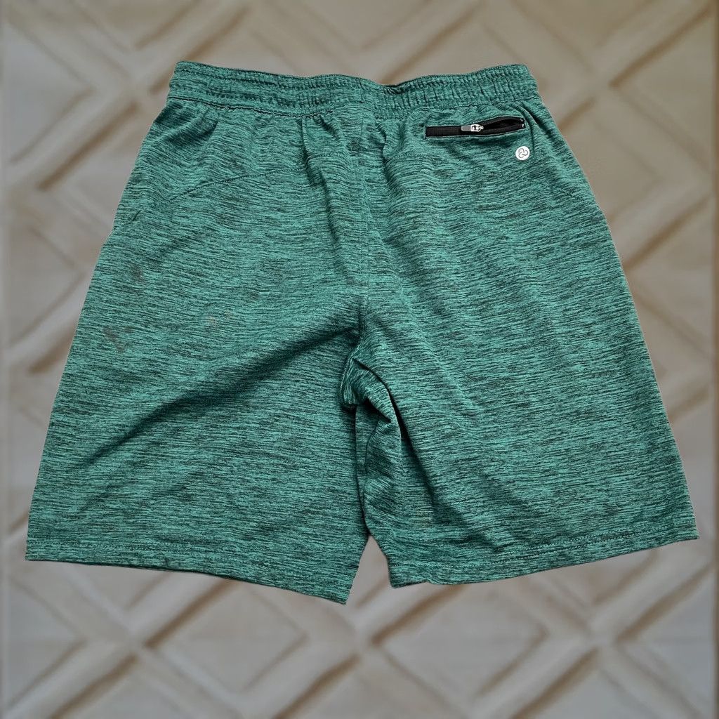 Vintage Zella Performance Casual Shorts Mens Small Heather Green Elastic Drawstring Pocket Logo Zipper Size US 29 - 1 Thumbnail