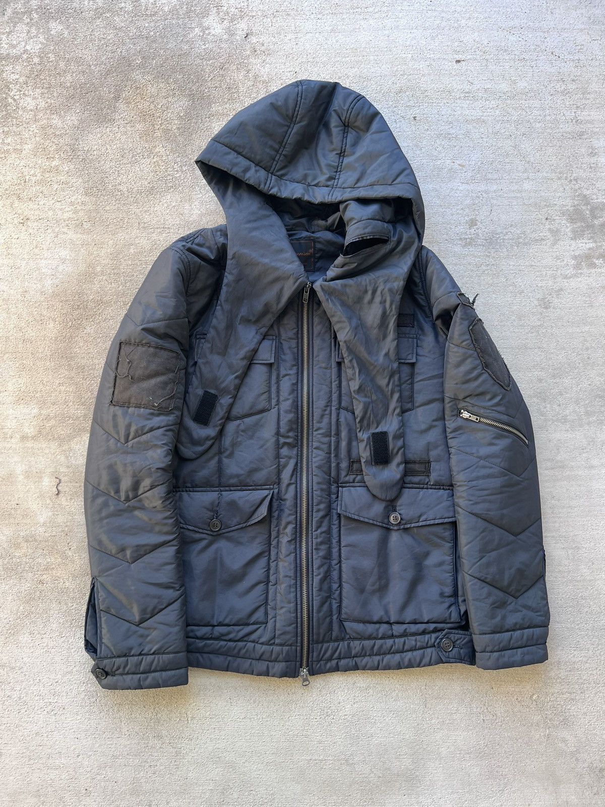image of Undercover Aw05 “Arts And Crafts” Patchwork Puffer Jacket in Navy, Men's (Size Medium)