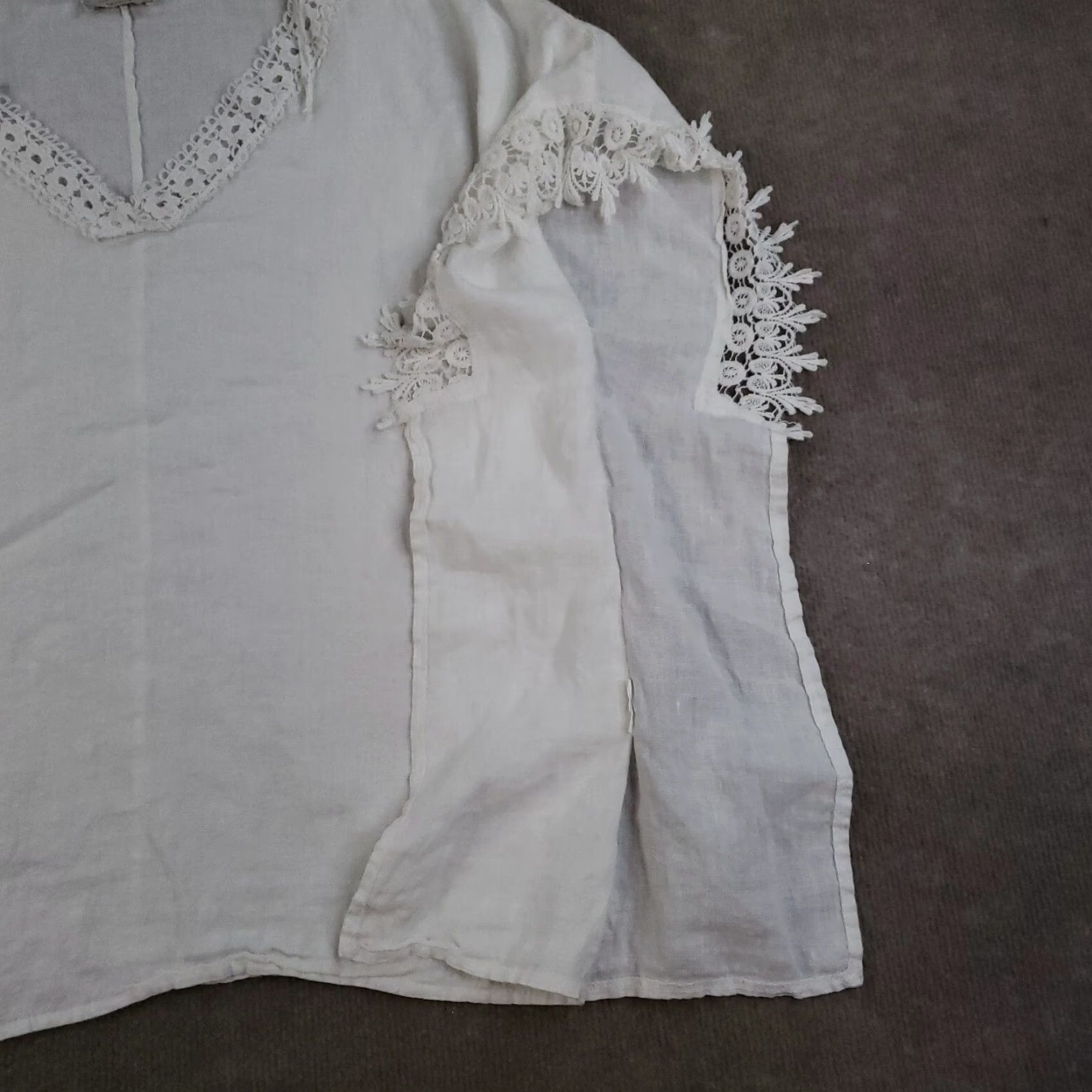 Vintage Bellambra Linen Blouse Womens Large White V-Neck Short Sleeve Casual Tunic Lagenlook Size L / US 10 / IT 46 - 6 Thumbnail