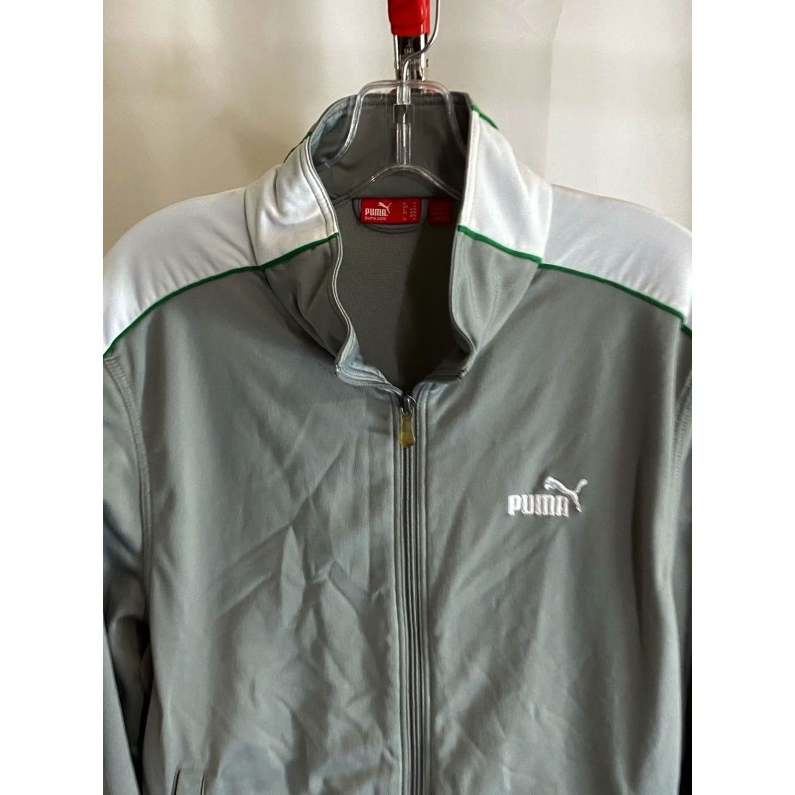 Puma Puma Gray White Green Zippered Track SWEATER Medium M Size US M / EU 48-50 / 2 - 4 Thumbnail