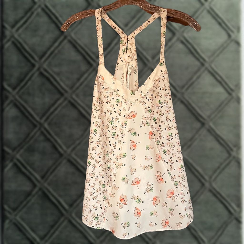 Vintage LC Lauren Conrad Top Women’s XS Ivory green peach Sleeveless Halter Floral Tank Size XS / US 0-2 / IT 36-38 - 1 Thumbnail