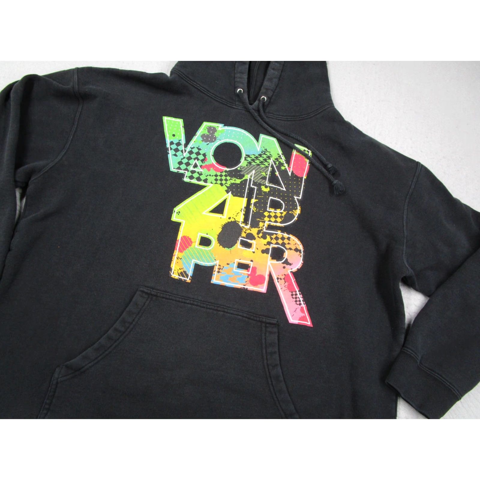 VonZipper VINTAGE Von Zipper Hoodie Mens XL Black Pullover Fleece Neon Graphic Sweatshirt 90s Mens (XL) Black Graphic Print Hoodie Size US XL / EU 56 / 4 - 2 Thumbnail
