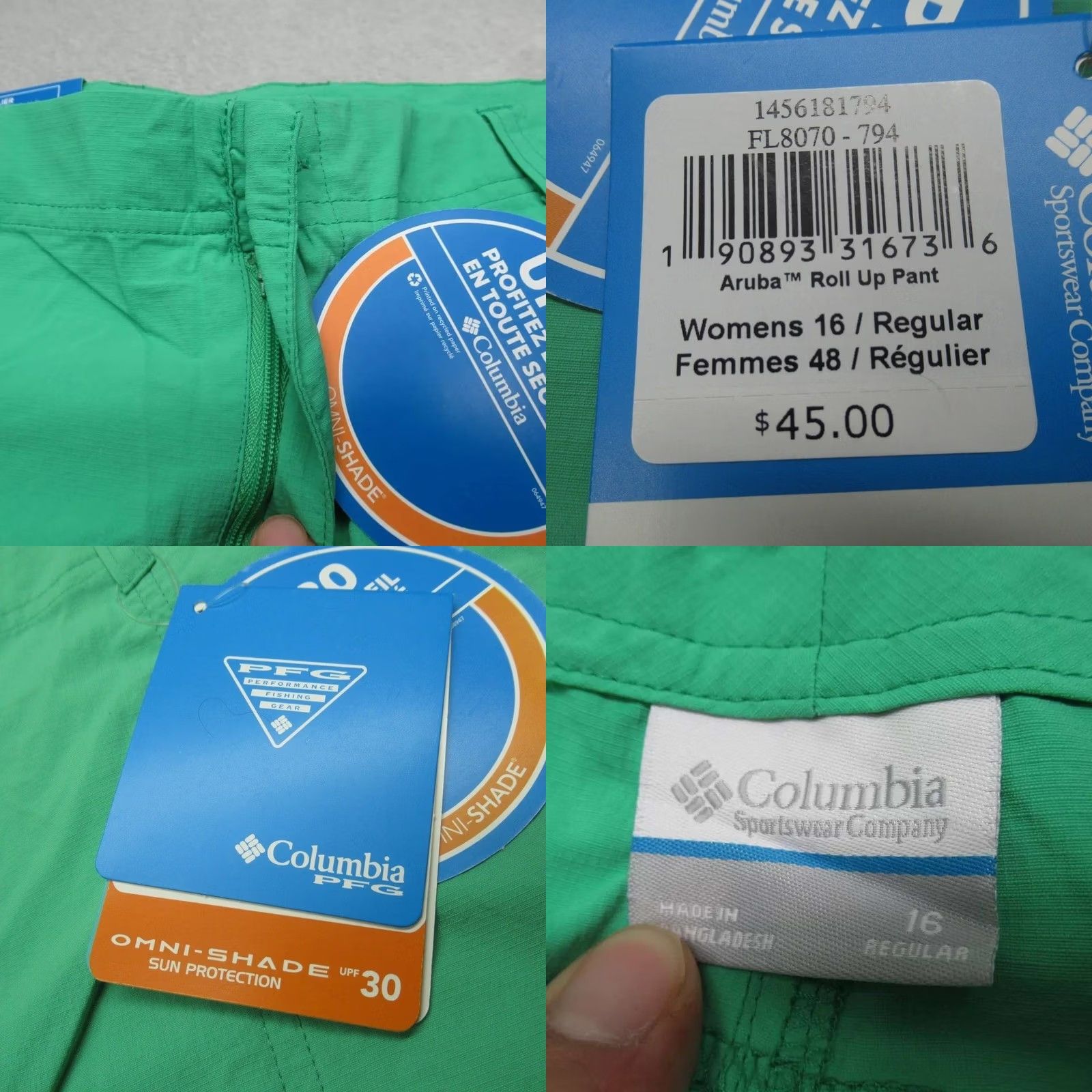 Vintage Columbia Women 16W Green PFG Omni-Shade UPF 30 Pants 36x31 Hiking Roll Up Pockets Size 38" / US 16 / IT 52 - 8 Thumbnail