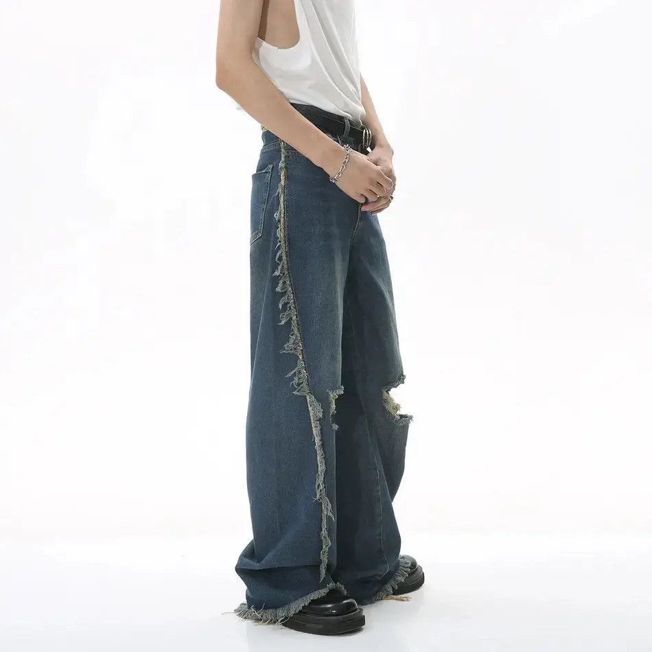 Japanese Brand Retro straight leg patchwork fringed jeans Size US 32 / EU 48 - 2 Thumbnail