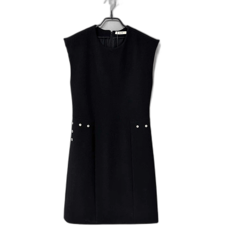 Black Wool Dress with Metal Detailing