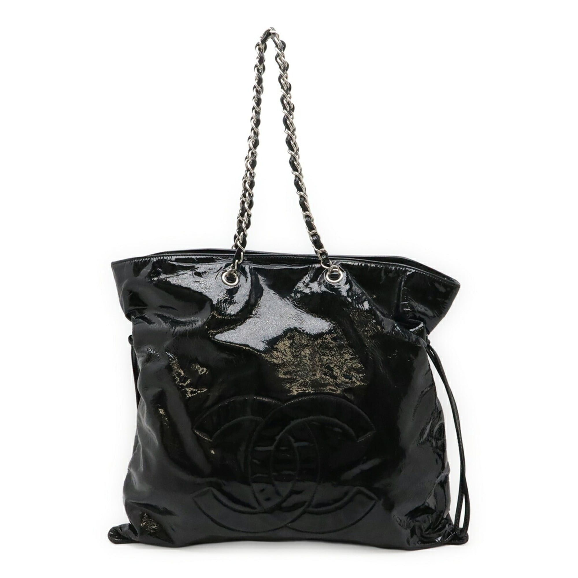 Chanel CHANEL Coco Mark Bonbon Tote Bag Chain Shoulder Enamel Leather Black Size ONE SIZE - 1 Thumbnail