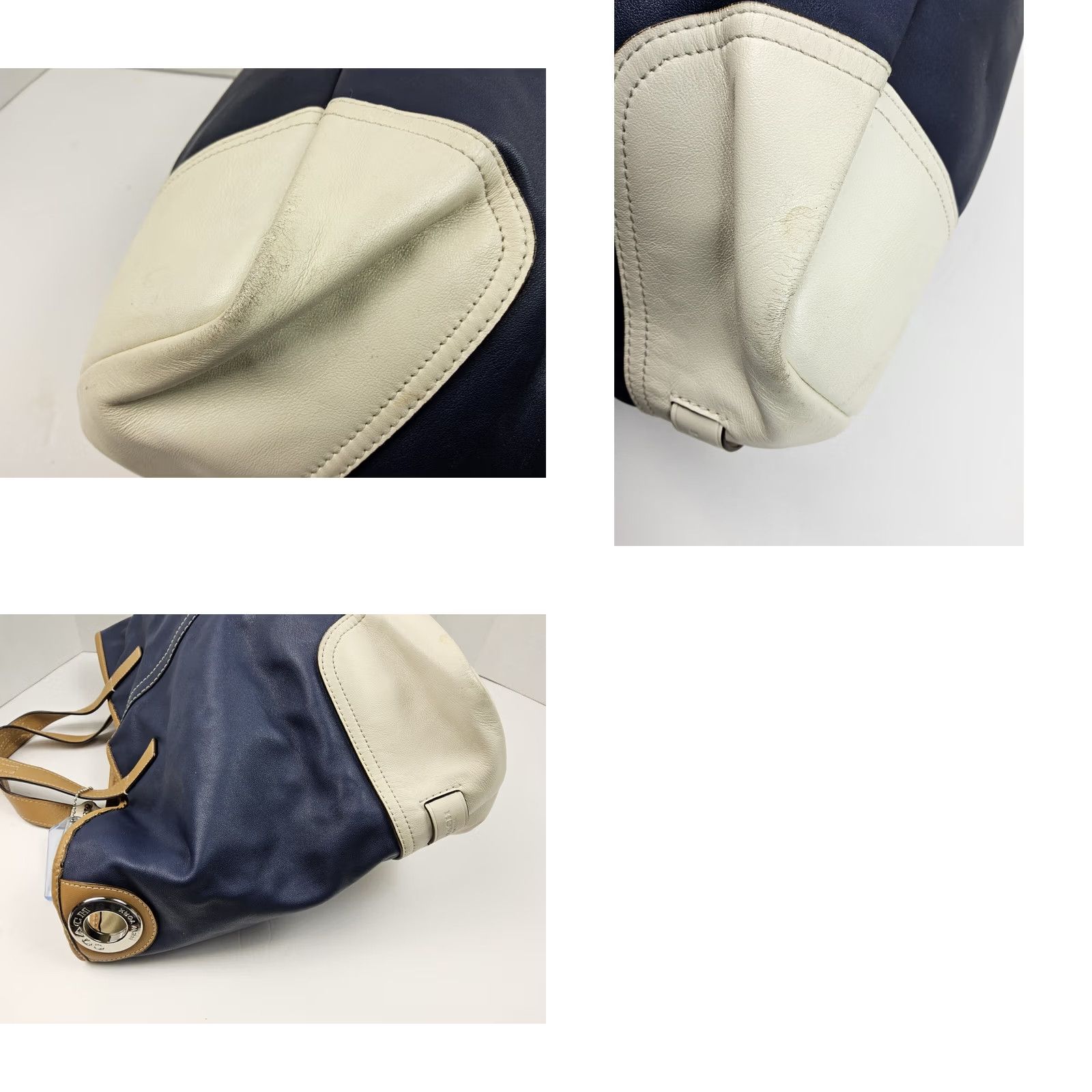 Coach Coach Hadley Midnight Blue/White Convertible Shoulder Handbag Purse Bag Tote 15x10x5.5 Women Leather Gold Hardware Silver Ch/ Designer 90s? Size ONE SIZE - 9 Thumbnail