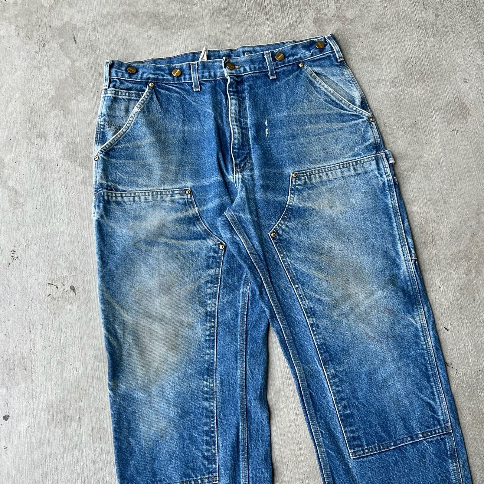 Carhartt × Vintage Carhartt faded denim blue jean double knee work wear pants Size US 35 - 2 Thumbnail
