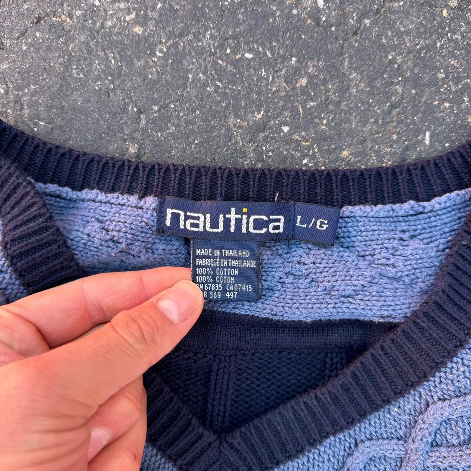 Nautica Vintage 90s Nautica Cable Knit V-Neck Sweater – Size Large Size US L / EU 52-54 / 3 - 5 Thumbnail