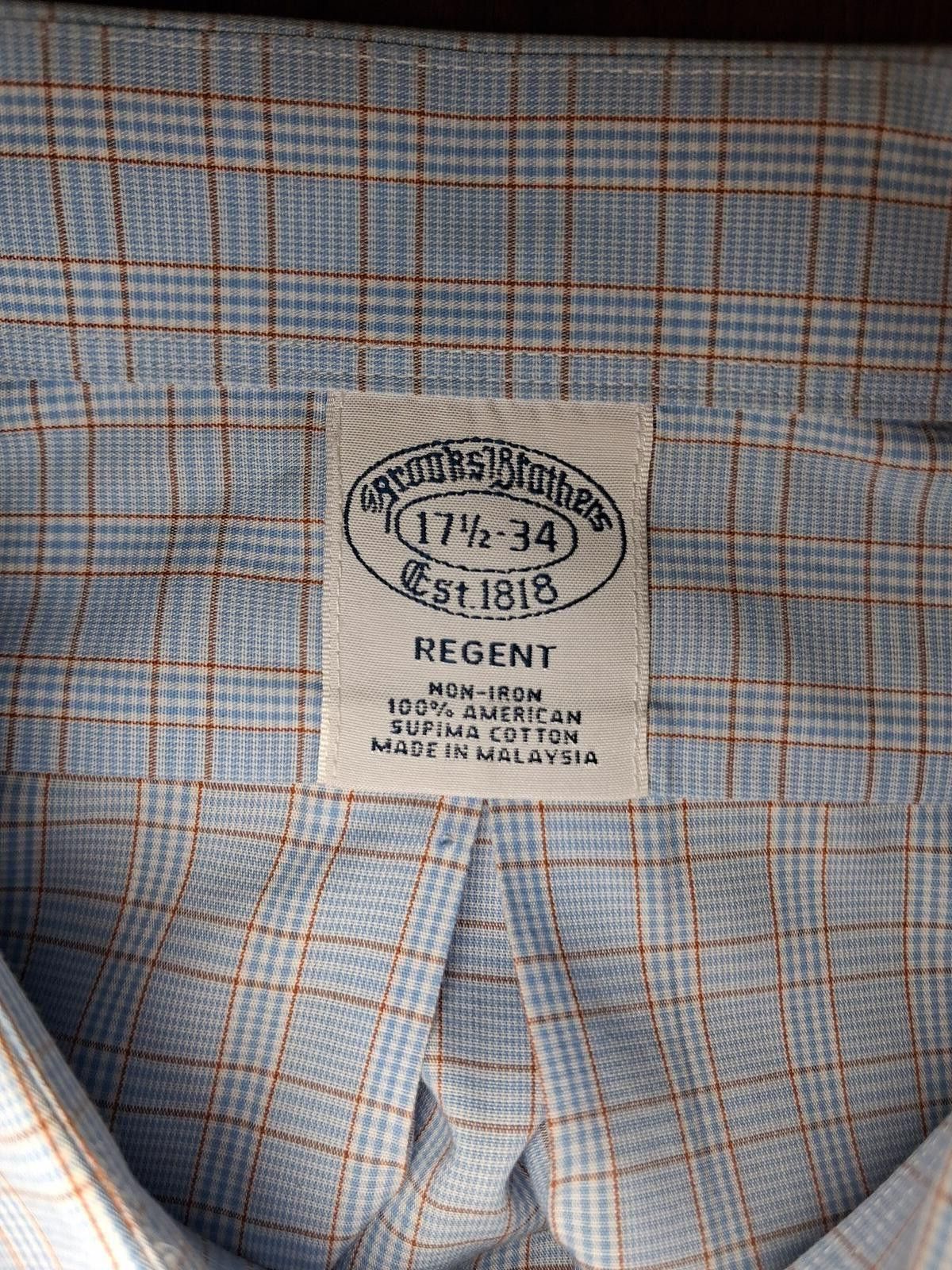 Brooks Brothers Brooks Brothers Dress Shirt 17.5-34 XL Blue Plaid Supima Size US XL / EU 56 / 4 - 2 Thumbnail