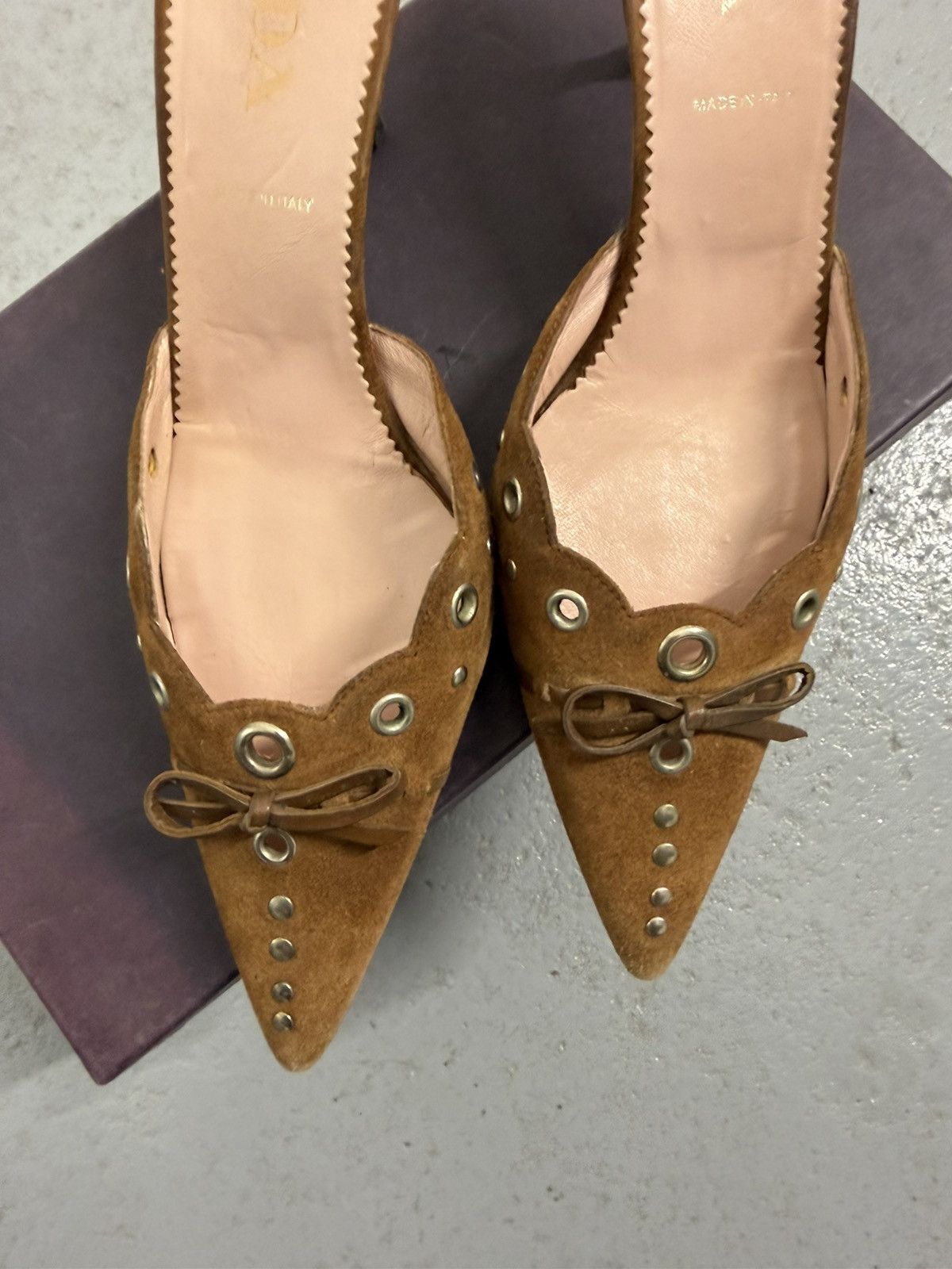 Prada Iconic Prada Eyelets Mule Heels With Box And Dust Bag Size US 8.5 / IT 38.5 - 6 Thumbnail