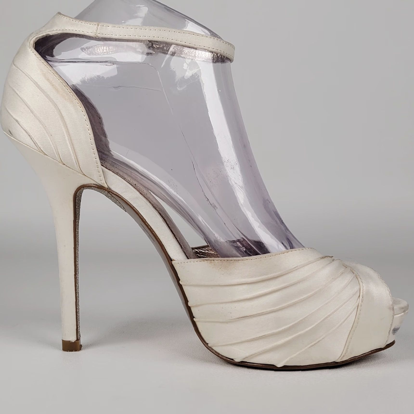 Adrianna Papell Adrianna Papell Women's Samoa Pump US 7 M Ivory Satin Peep Toe Stiletto Buckle Adjustable Strap Size US 7 / IT 37 - 5 Thumbnail